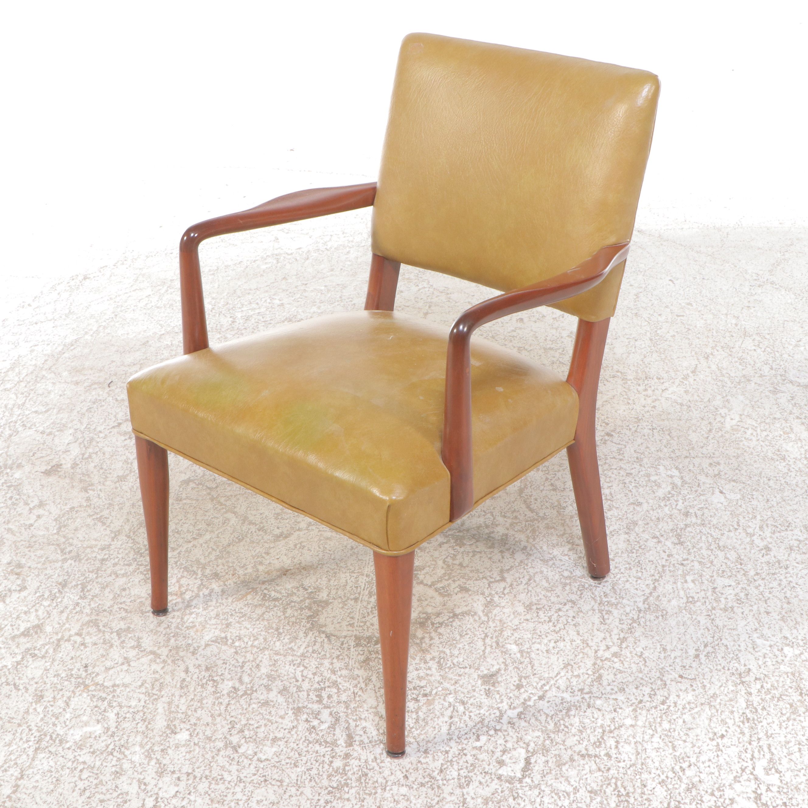 Danish Modern Style Wood and Vinyl Upholstered Armchair