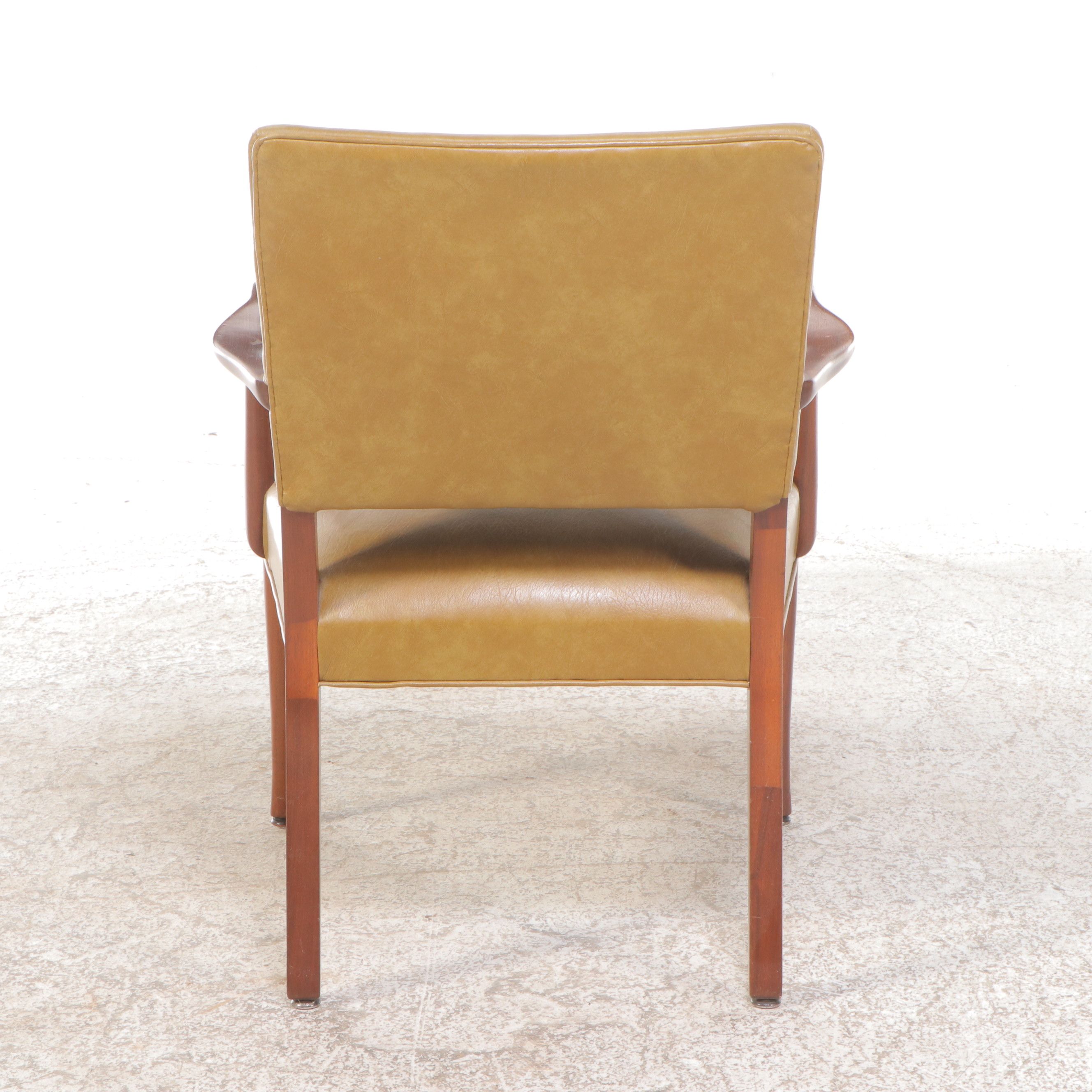 Danish Modern Style Wood and Vinyl Upholstered Armchair