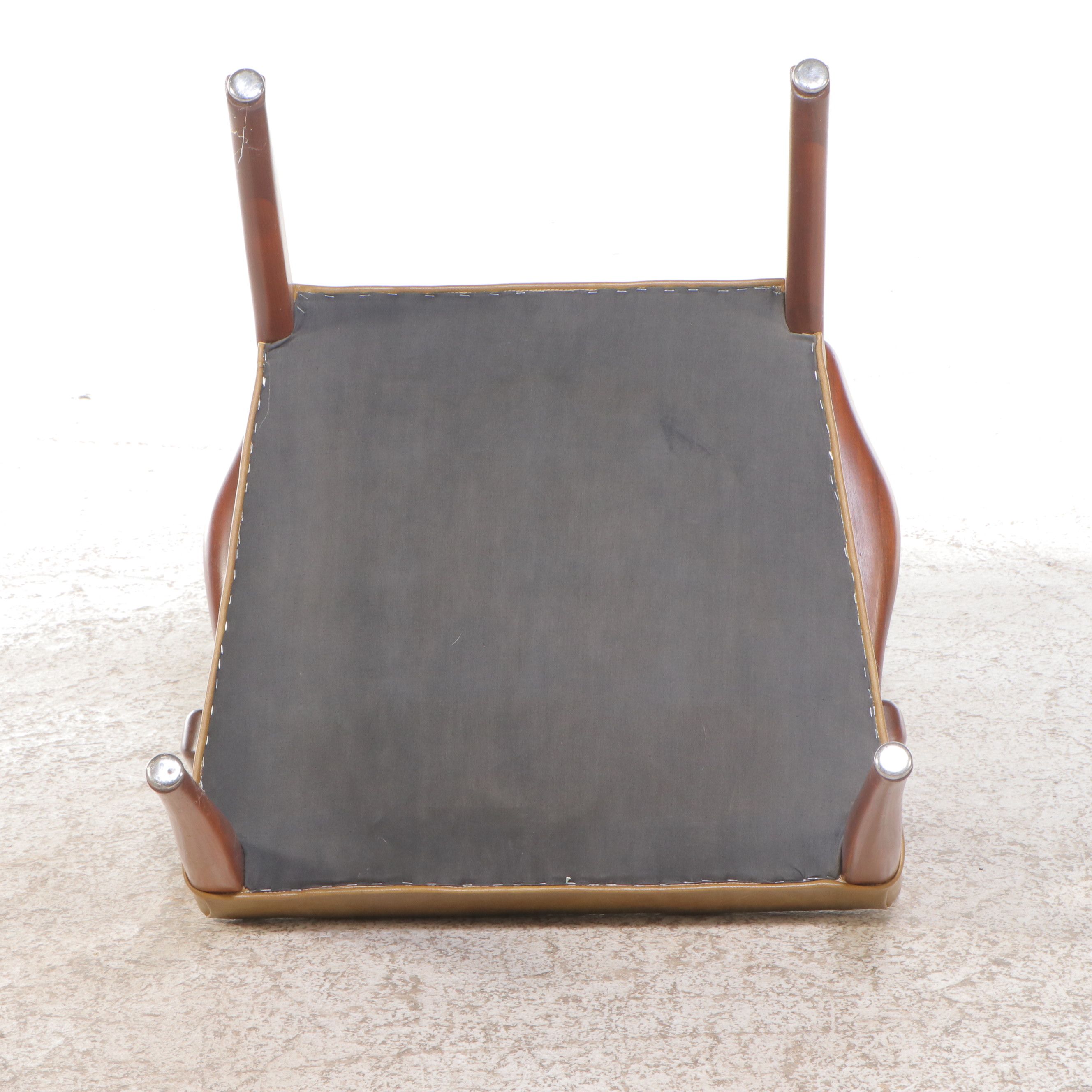 Danish Modern Style Wood and Vinyl Upholstered Armchair