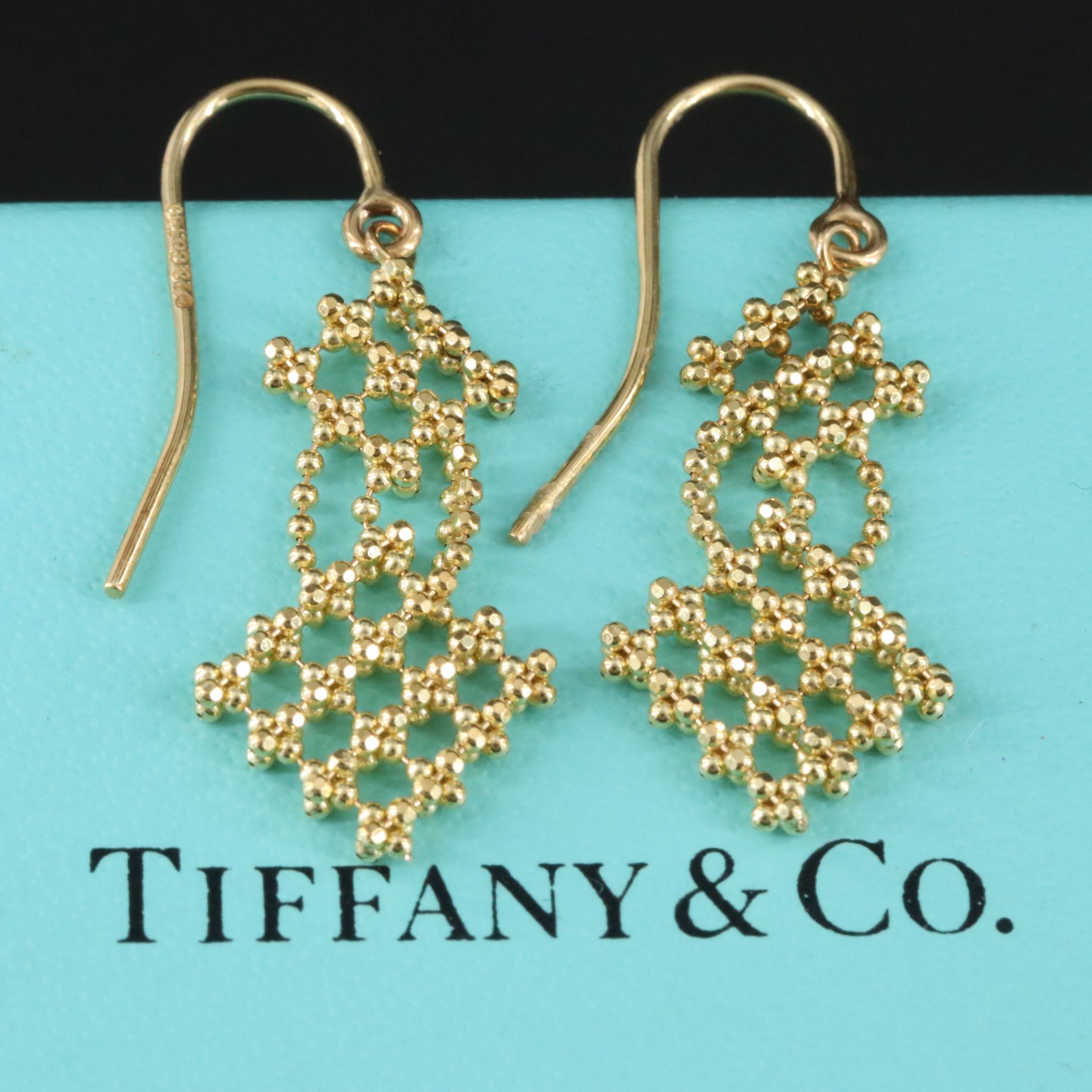 Tiffany & Co. 18K Flower Bead Rhombus Drop Earrings