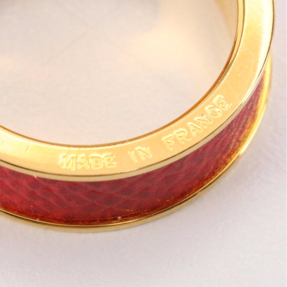 Hermès Red Leather Kelly Cadena Scarf Ring in Box