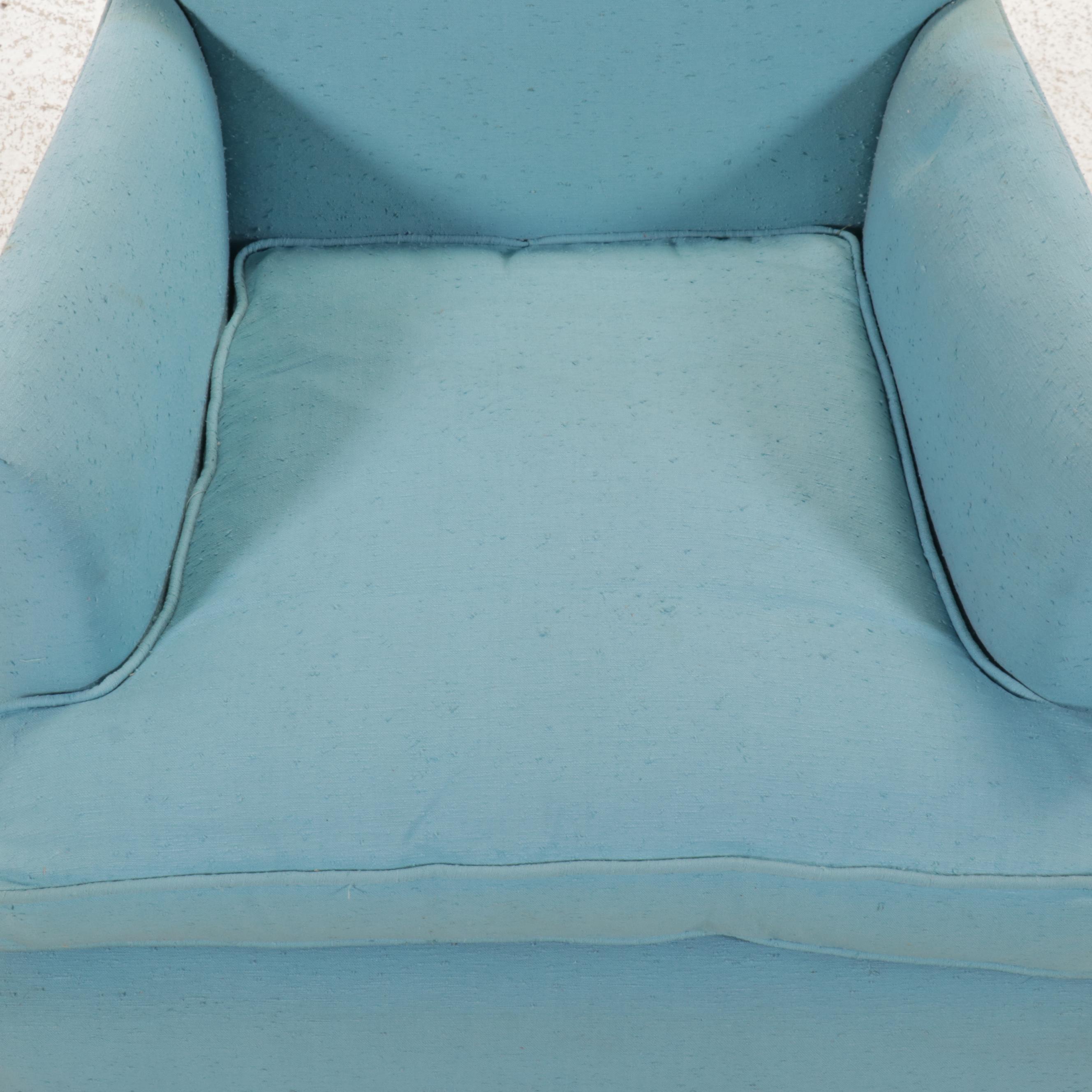 Blue Fabric Upholstered and Skirted Armchair, Mid-20th Century