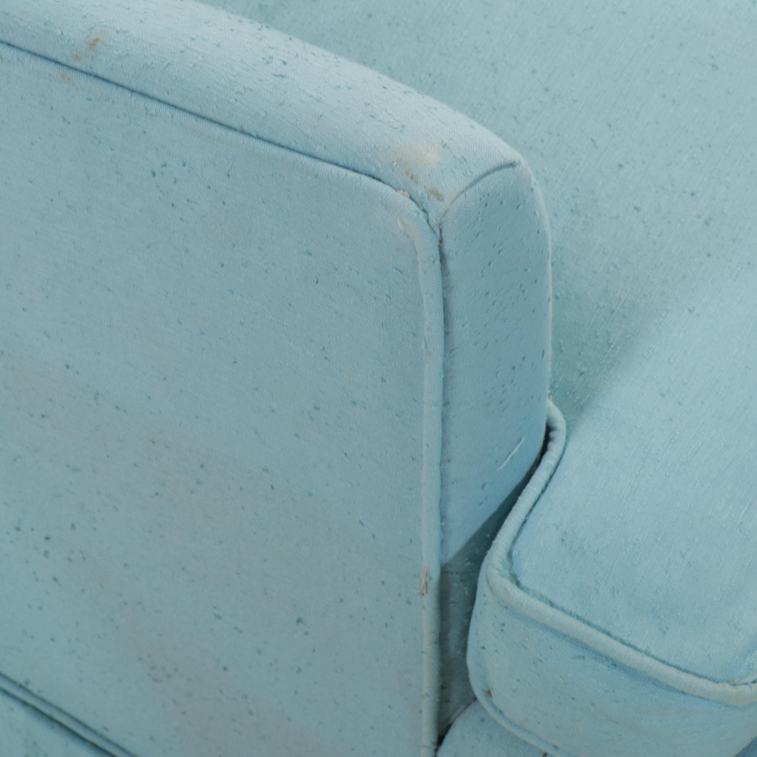 Blue Fabric Upholstered and Skirted Armchair, Mid-20th Century