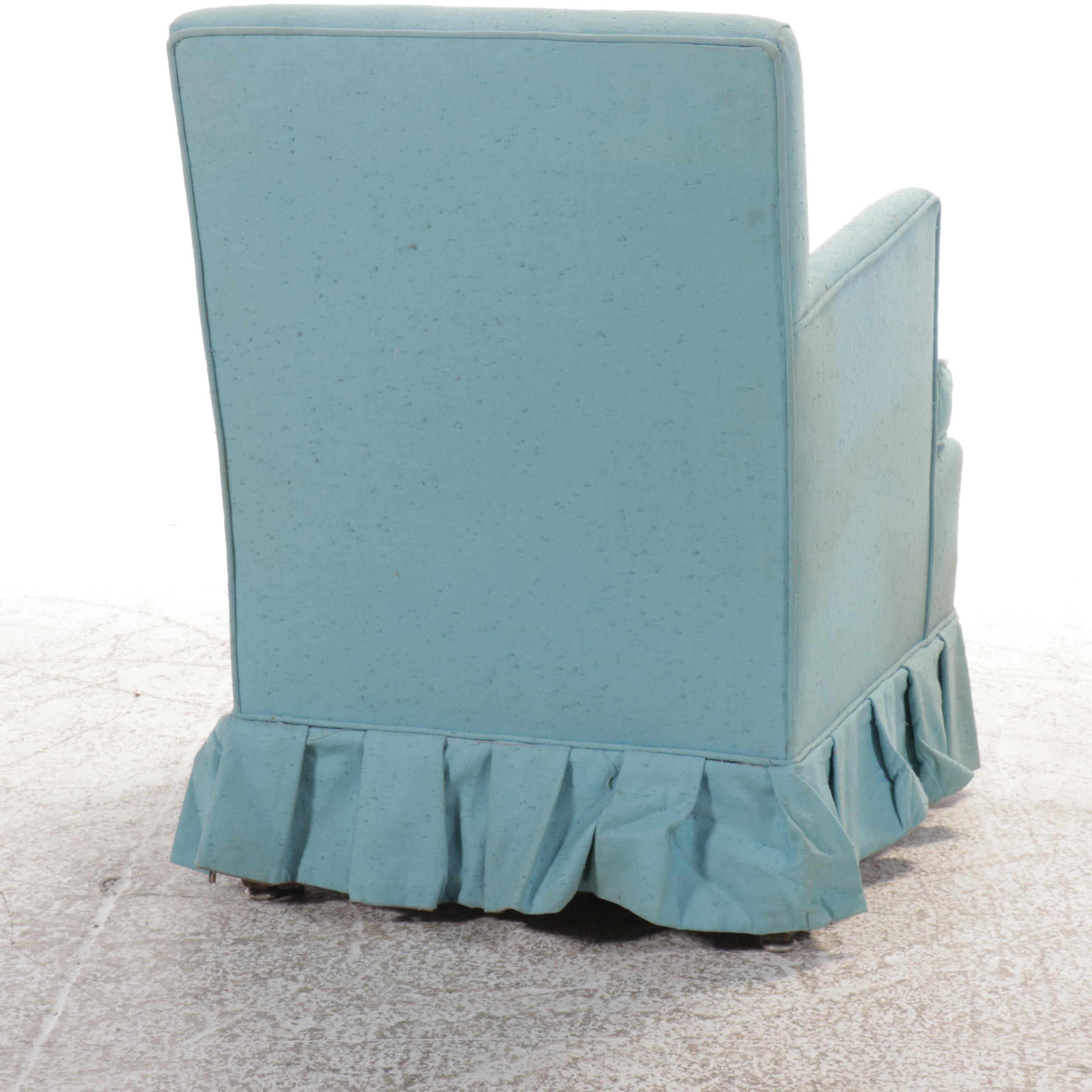 Blue Fabric Upholstered and Skirted Armchair, Mid-20th Century