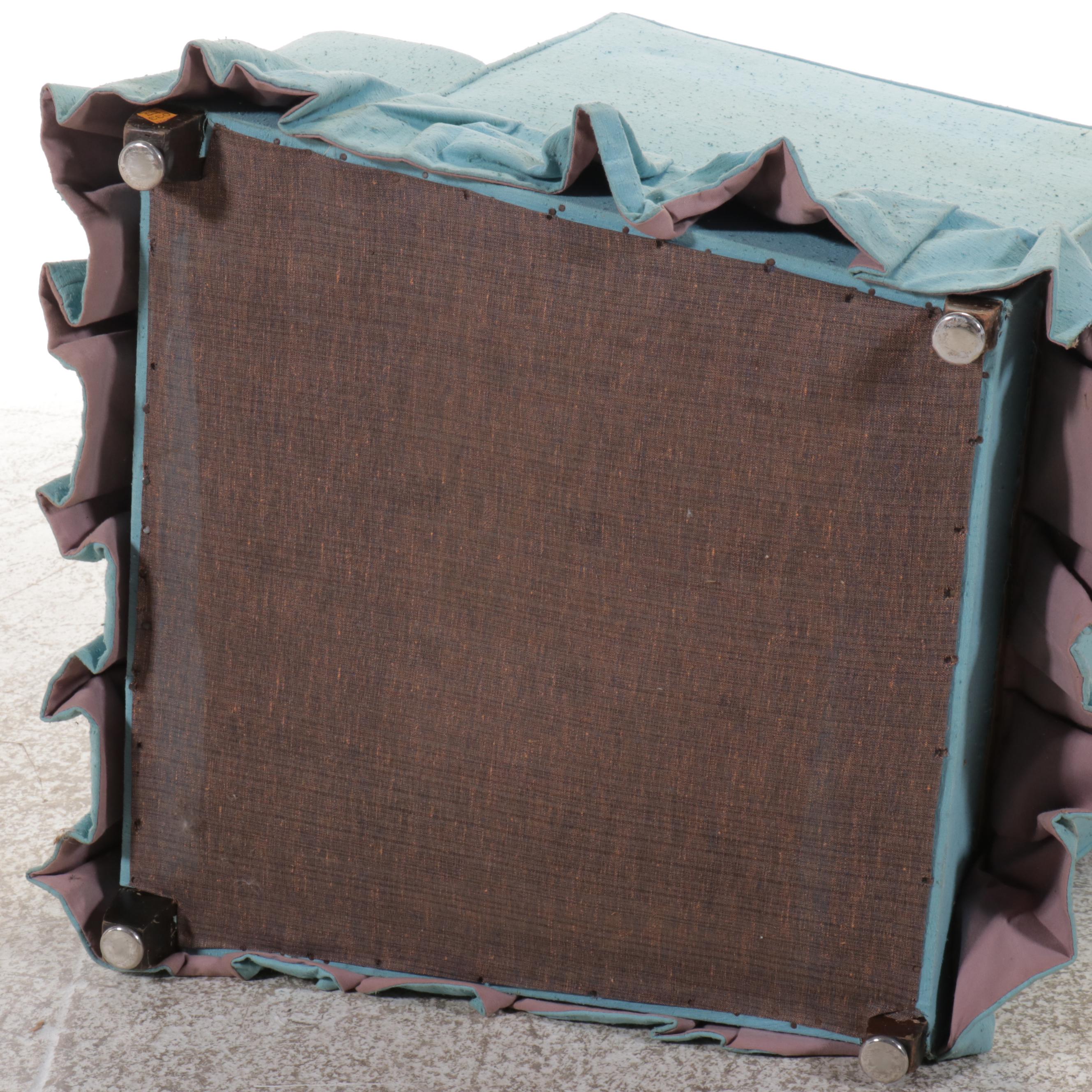 Blue Fabric Upholstered and Skirted Armchair, Mid-20th Century