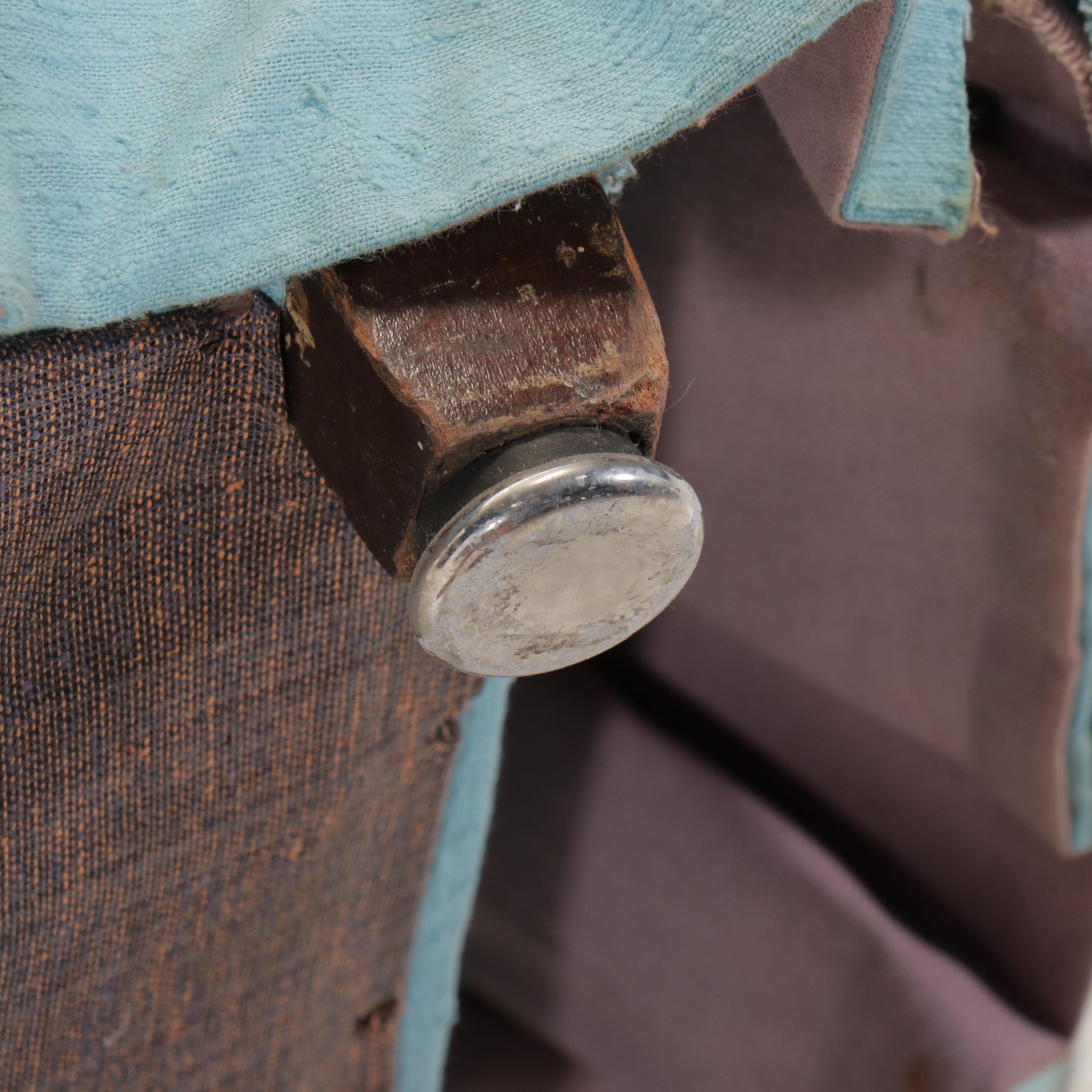Blue Fabric Upholstered and Skirted Armchair, Mid-20th Century