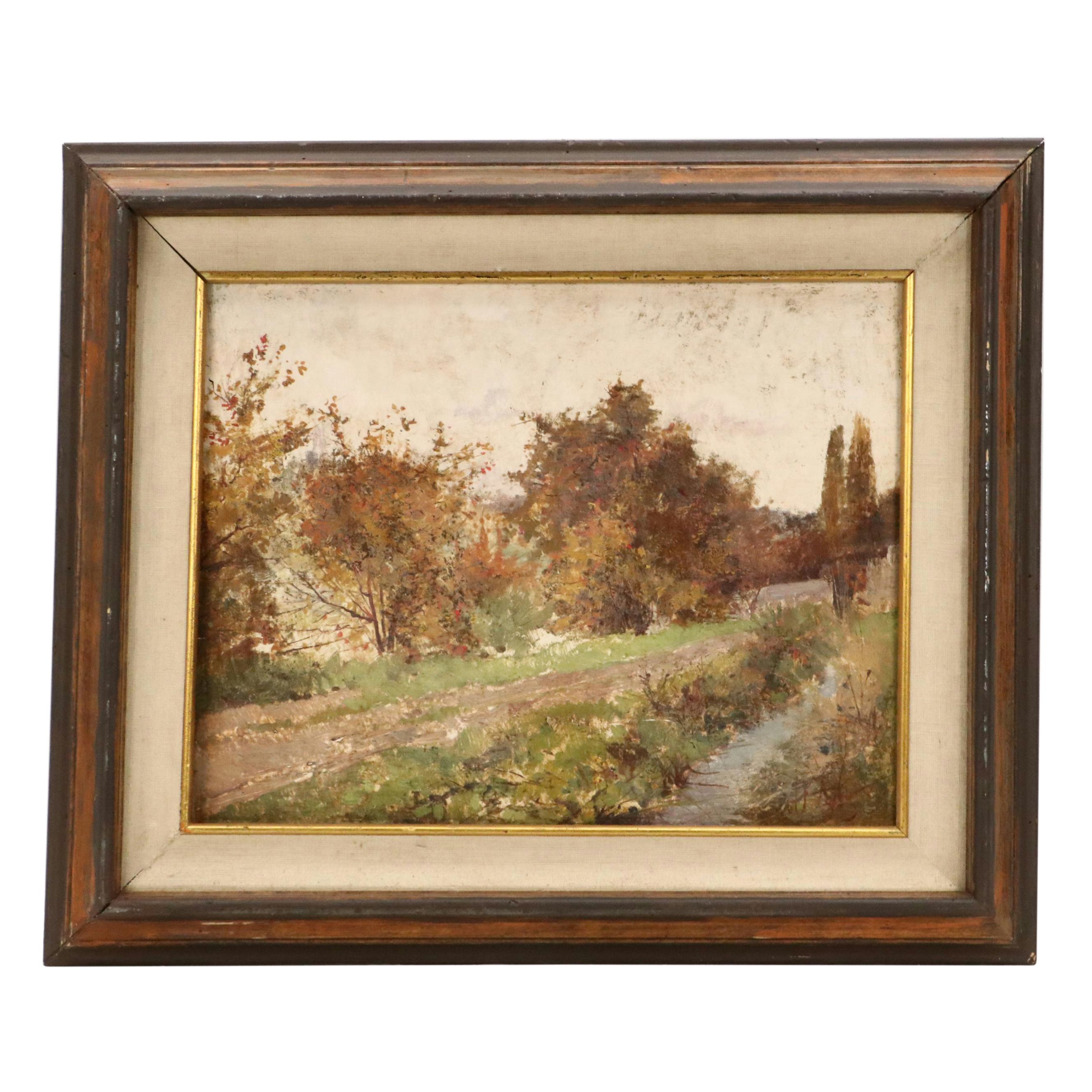 Adolphe Frederic Lejeune Impressionistic Oil Painting Autumn Scene, Circa 1890