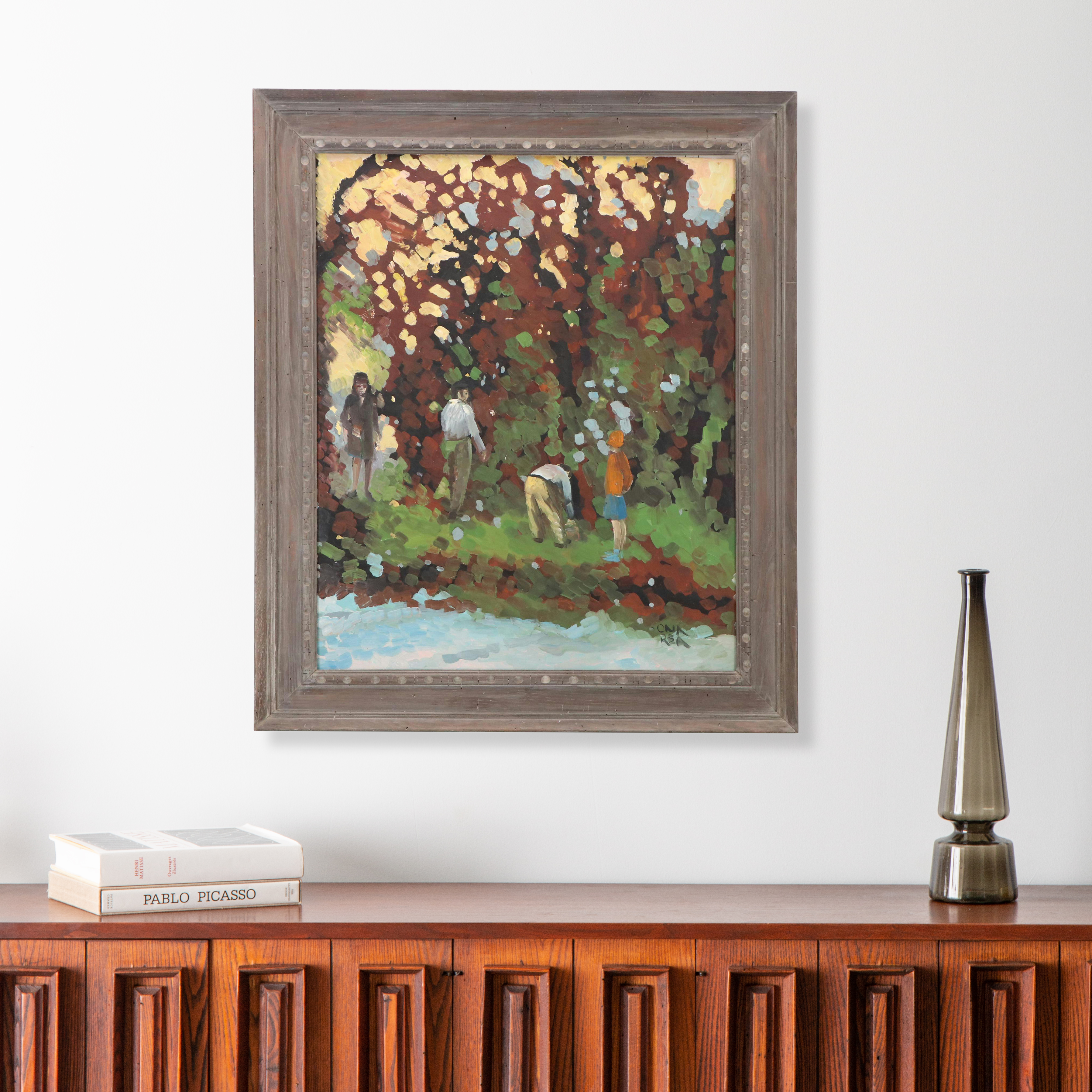 Impressionistic Oil Painting of Outdoor Scene with Four Figures, 20th Century