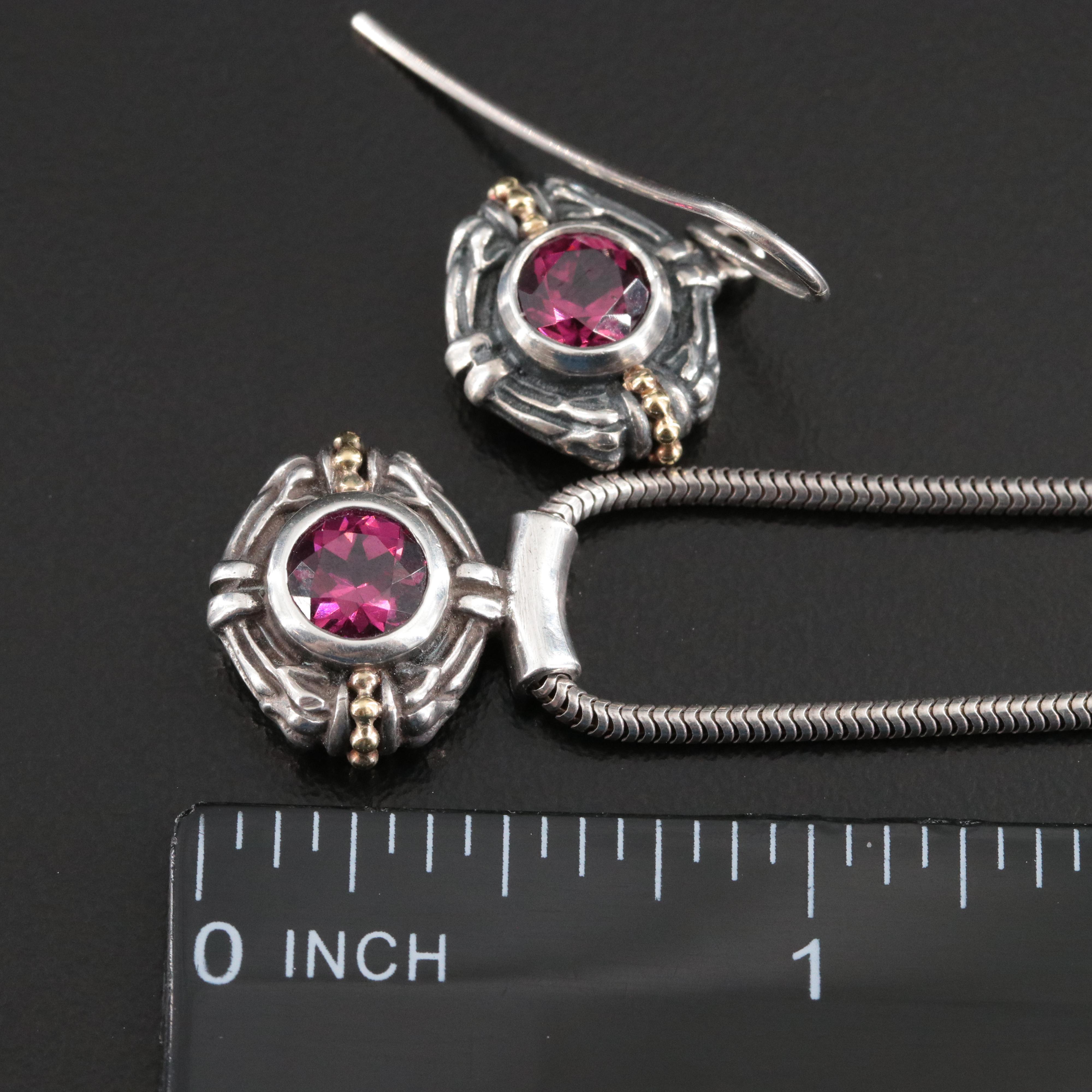 Caviar Sterling Garnet Necklace and Earring Set with 18K Accents