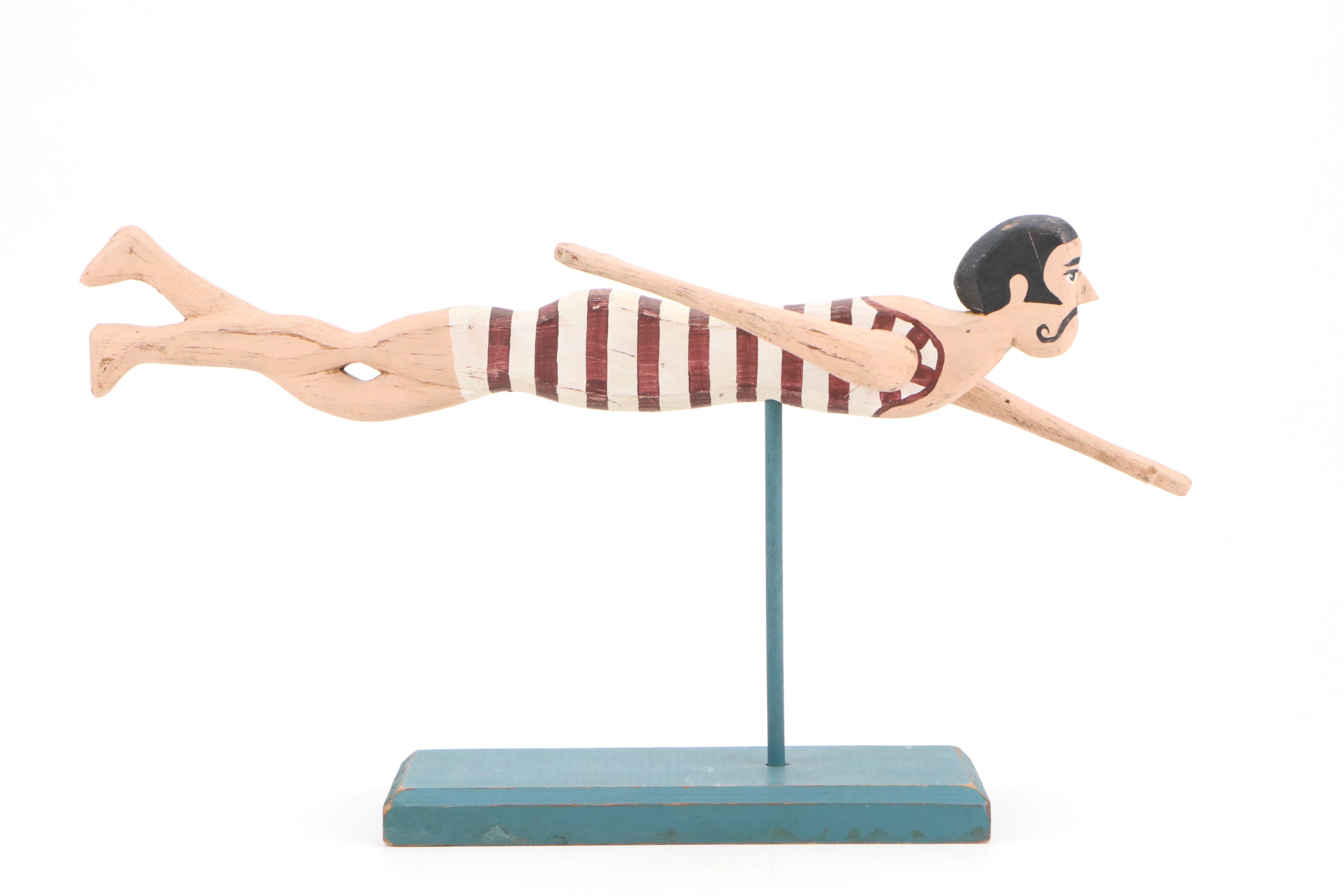 Folk Art Hand-Painted Early 20th Century Style Wood Swimmer