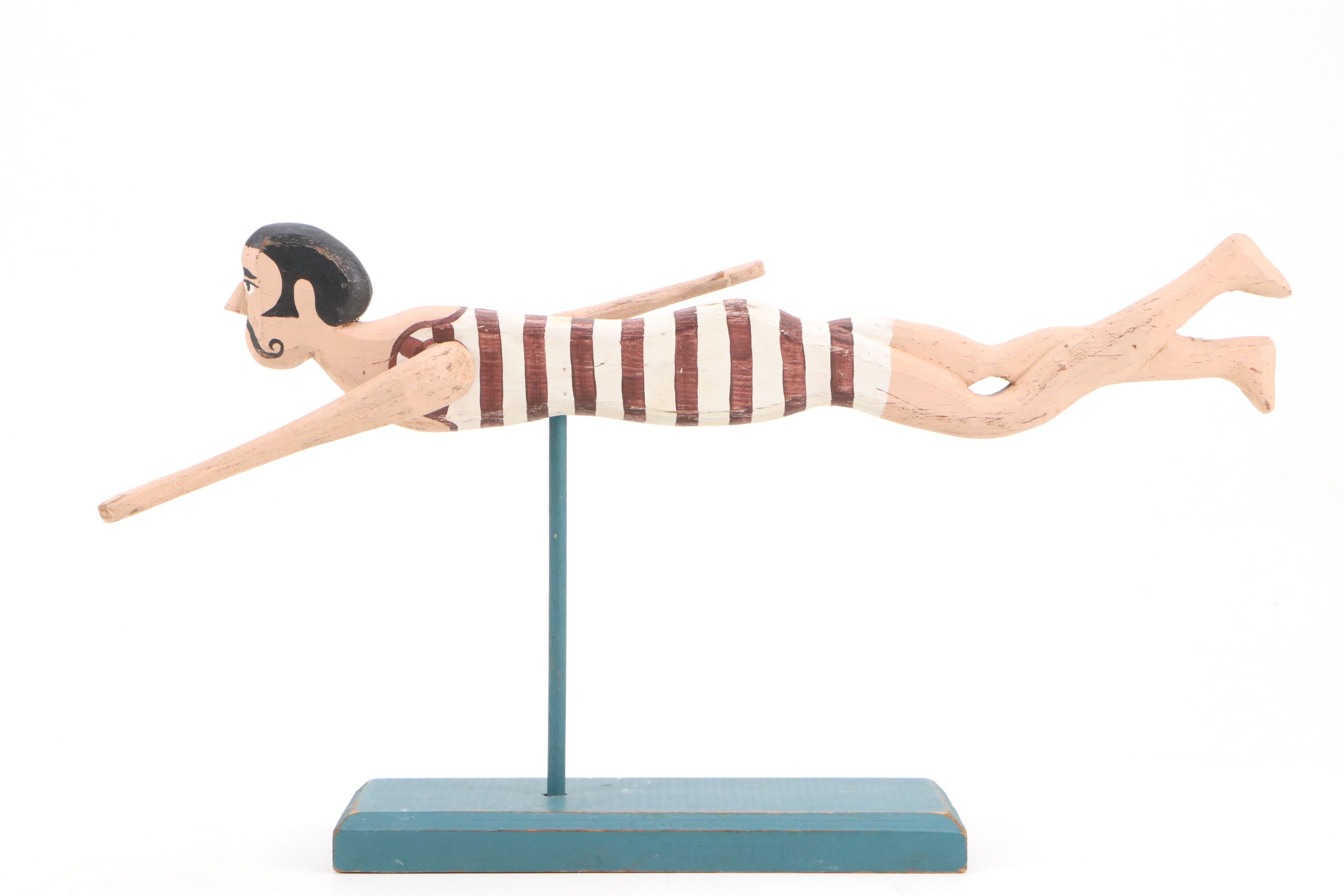 Folk Art Hand-Painted Early 20th Century Style Wood Swimmer