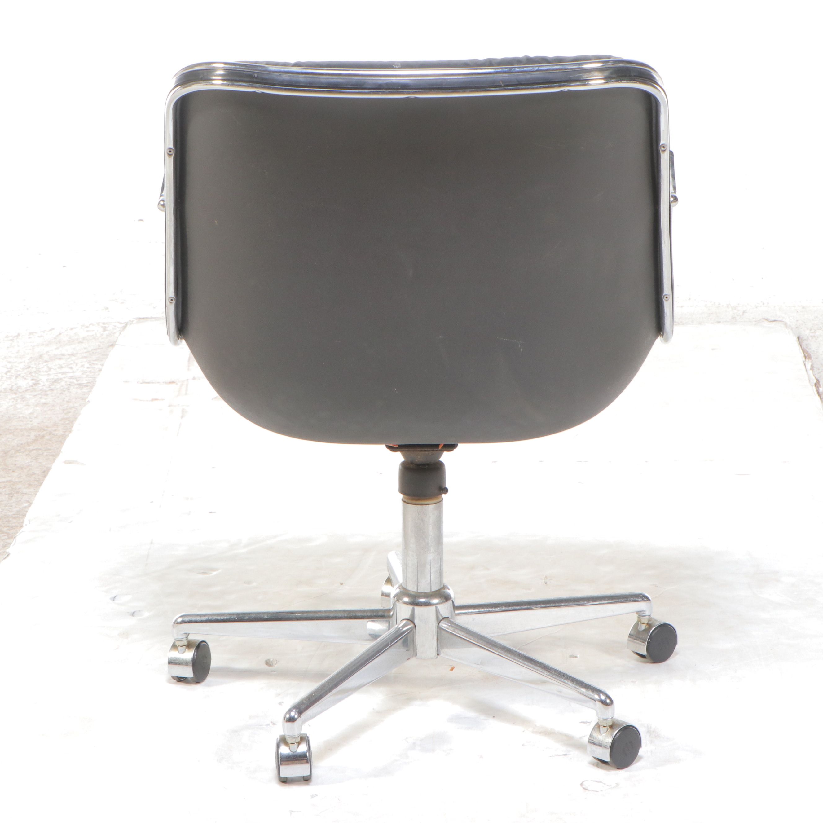 Chrome and Black Leather Office Chair, Mid-20th C., Manner of Charles Pollock