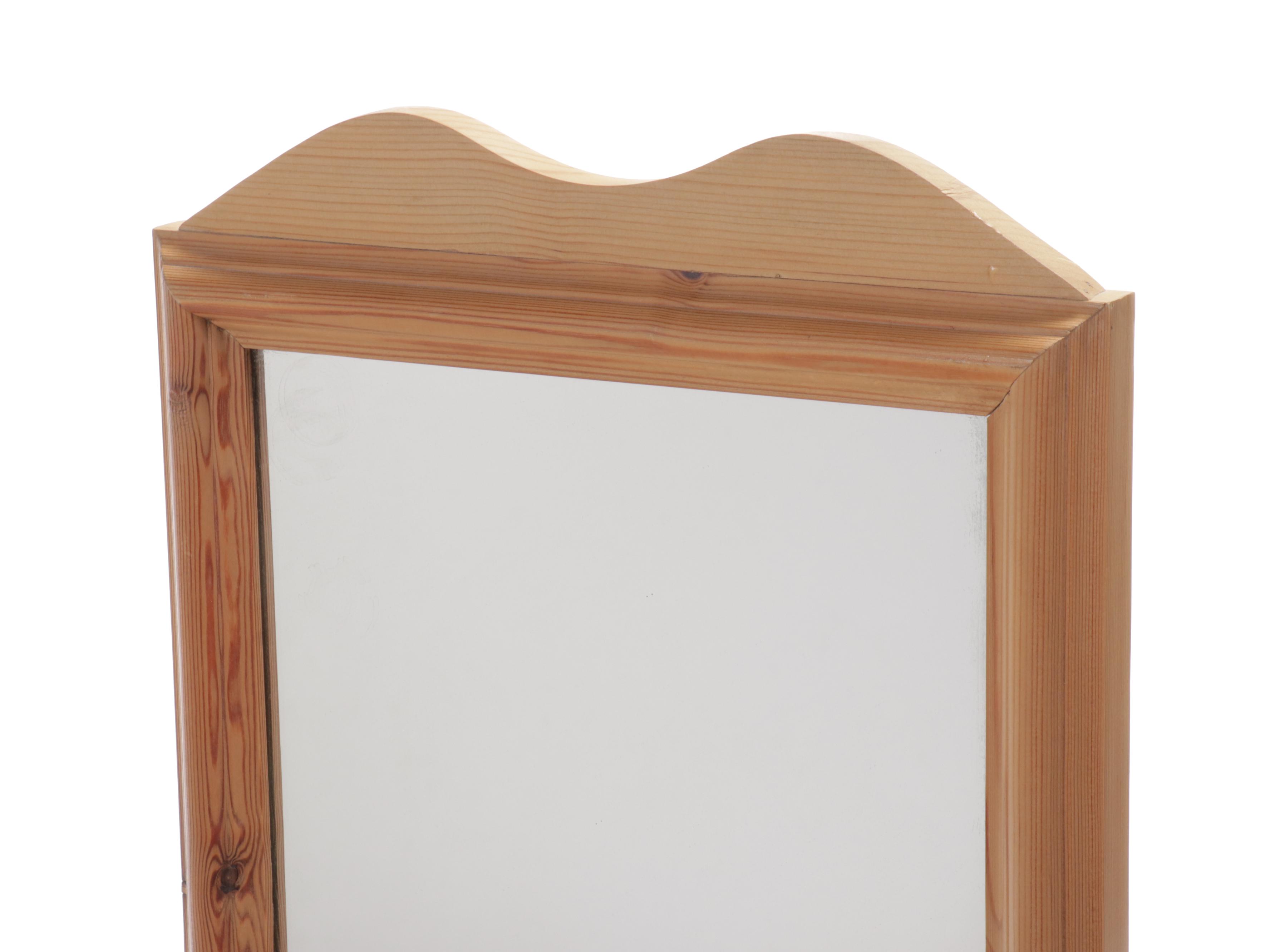 Pine Cheval Mirror with Storage Drawer, 20th Century