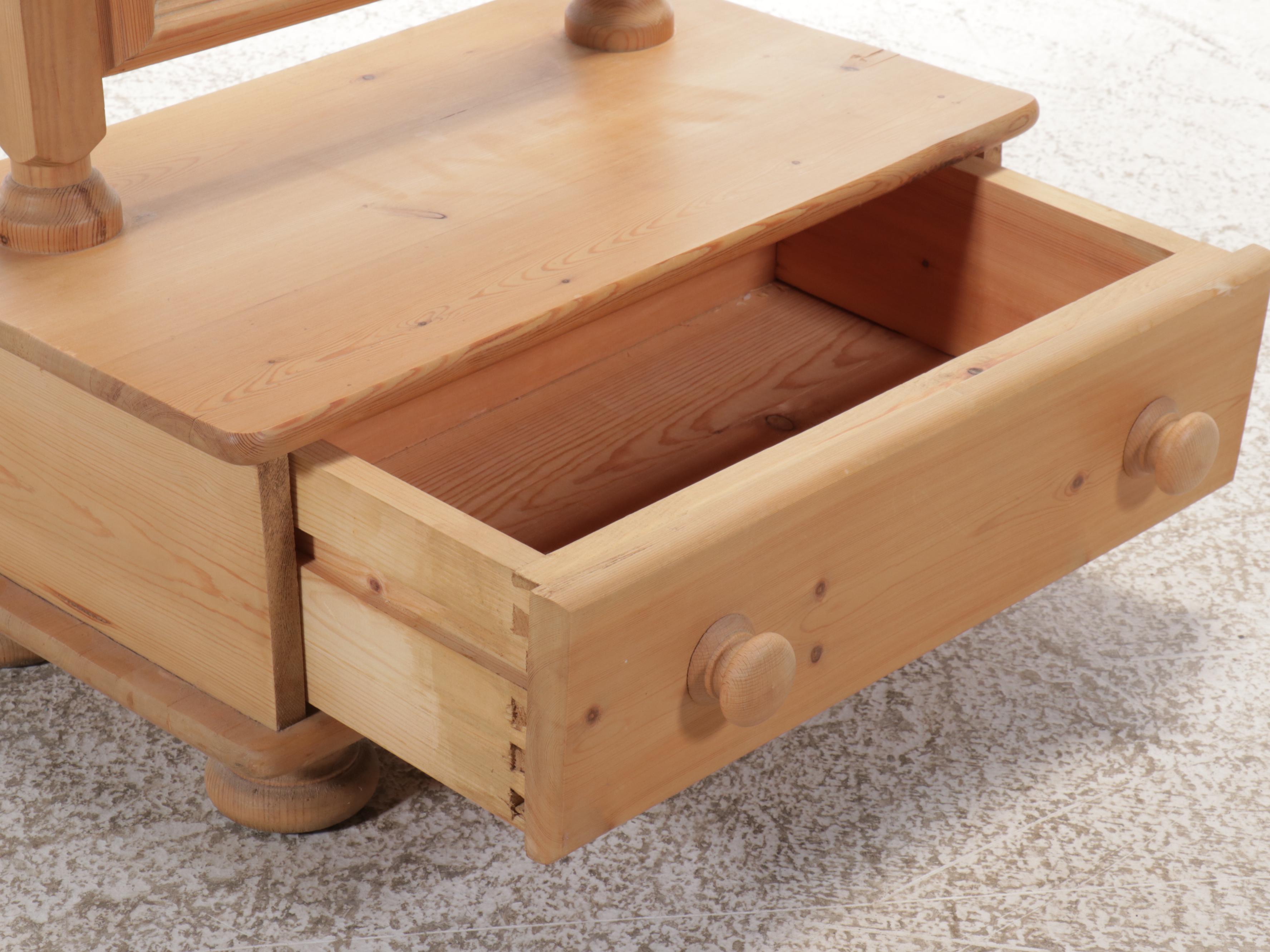 Pine Cheval Mirror with Storage Drawer, 20th Century