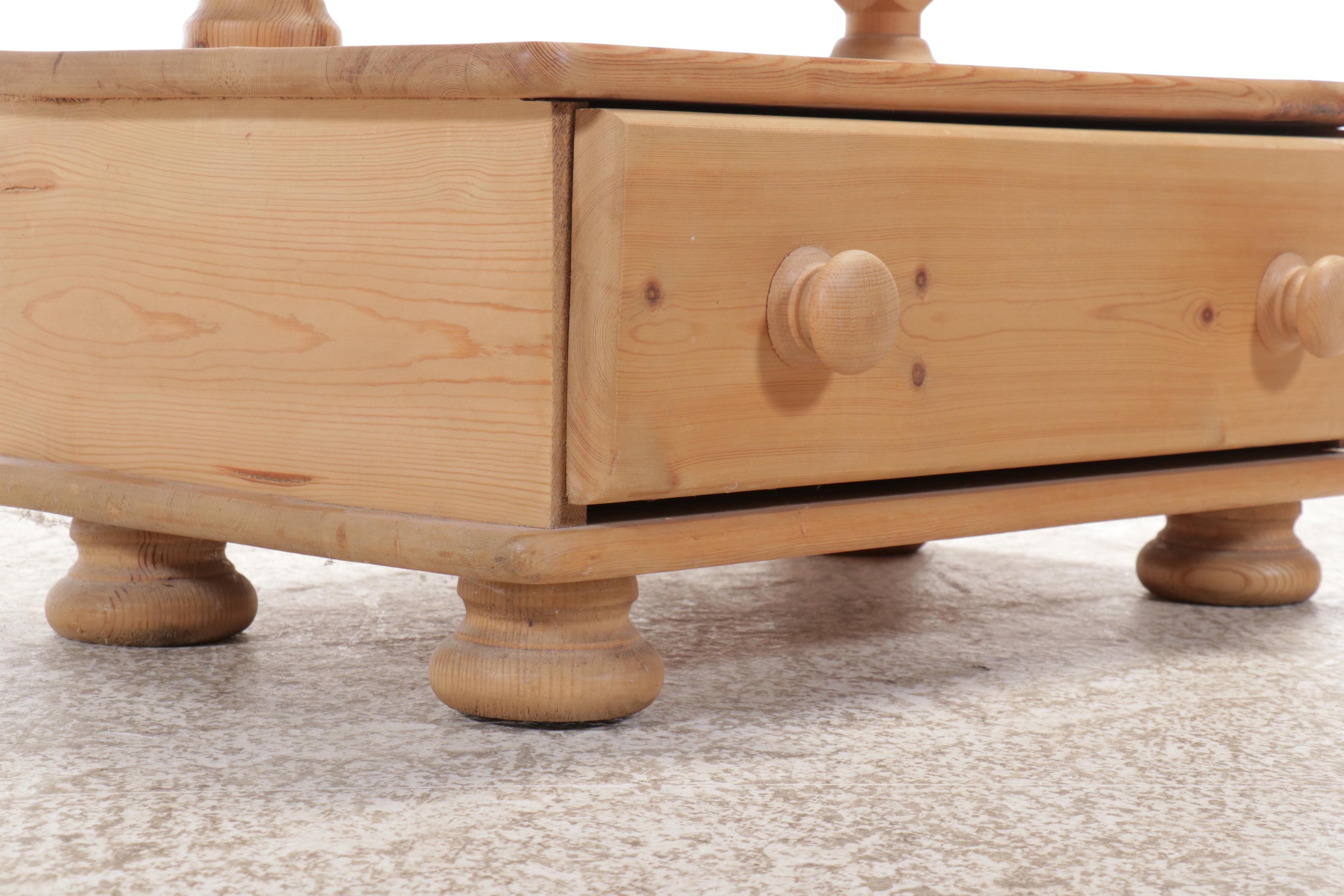 Pine Cheval Mirror with Storage Drawer, 20th Century