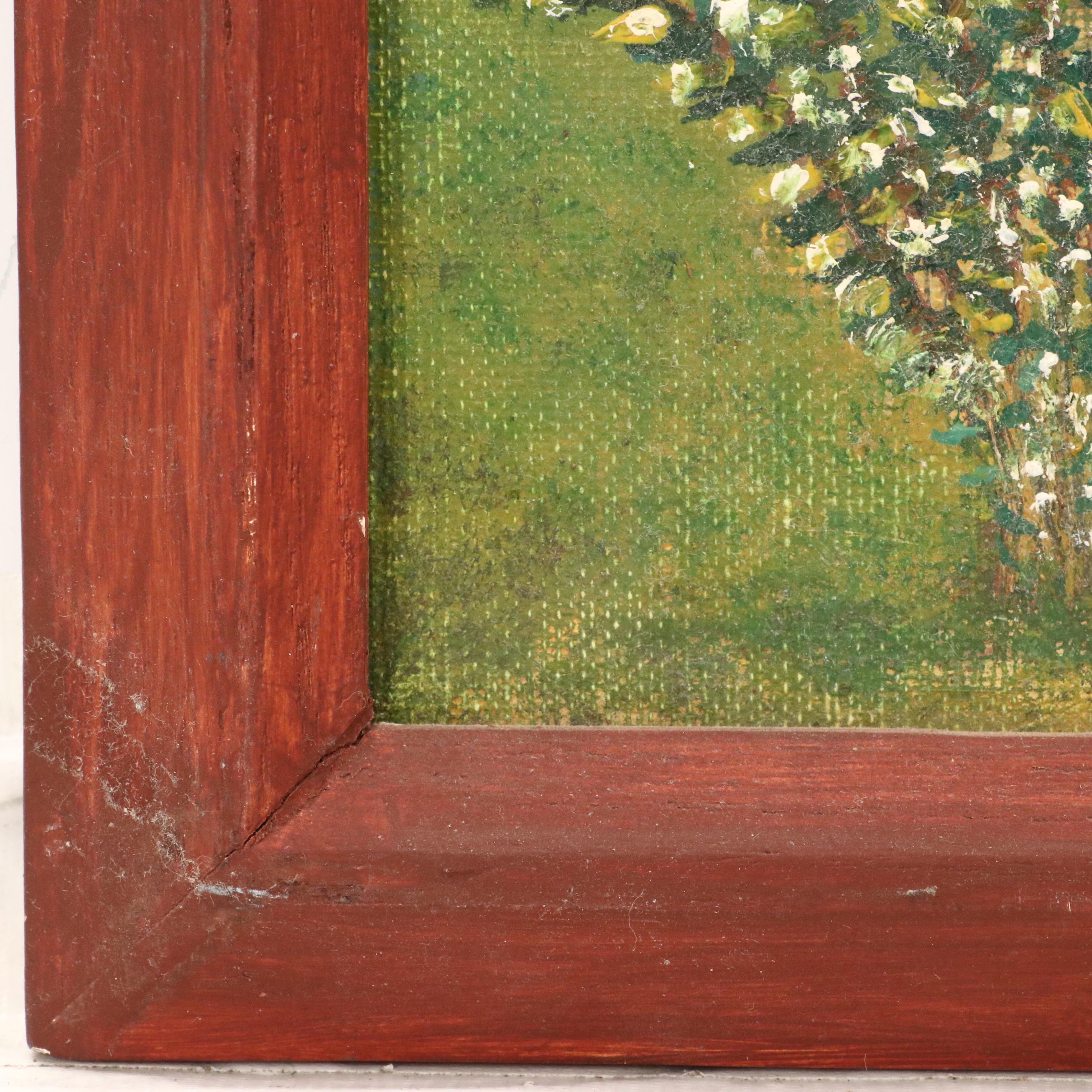 American School Rural Folk Art Oil Painting with Peacock, 20th Century