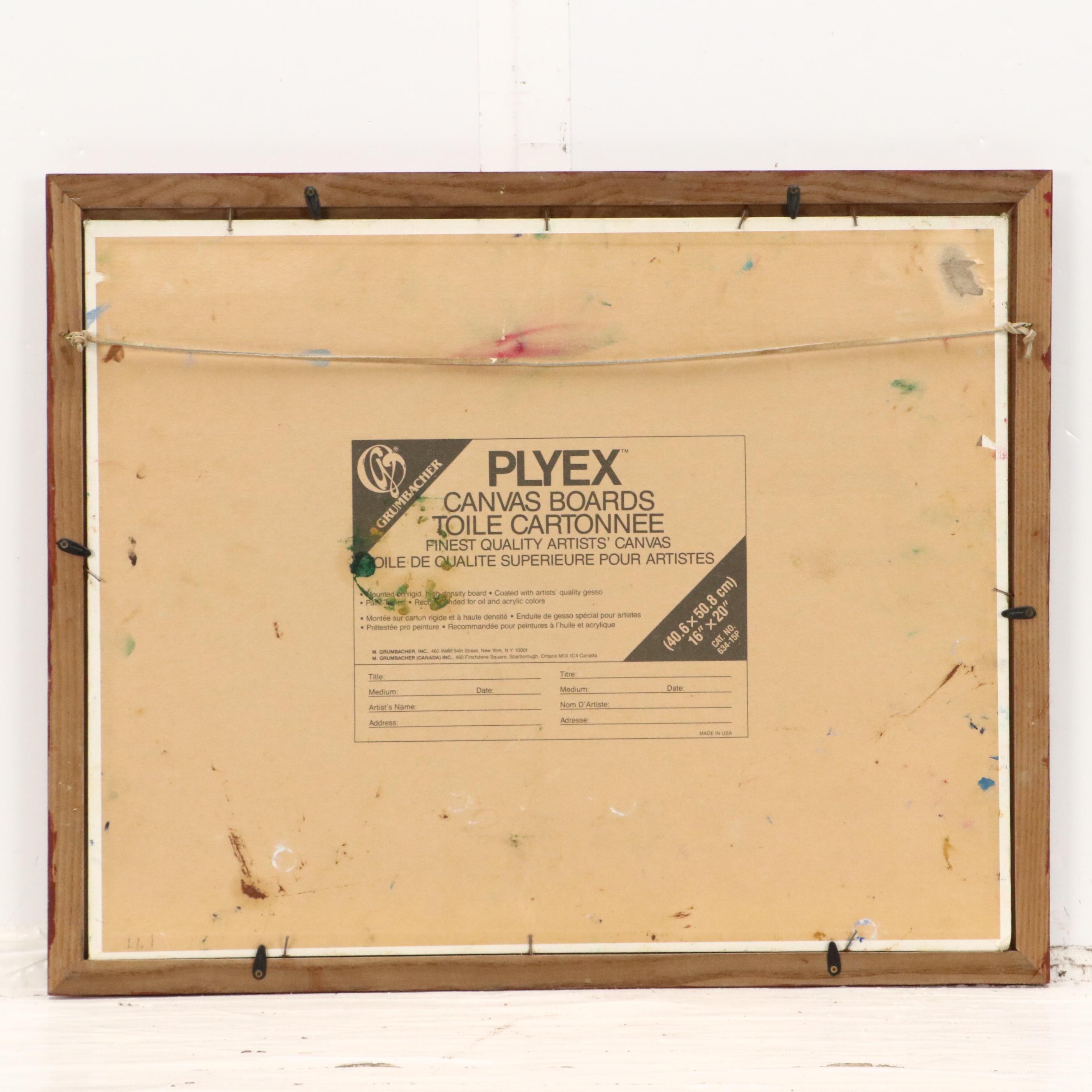 American School Rural Folk Art Oil Painting with Peacock, 20th Century