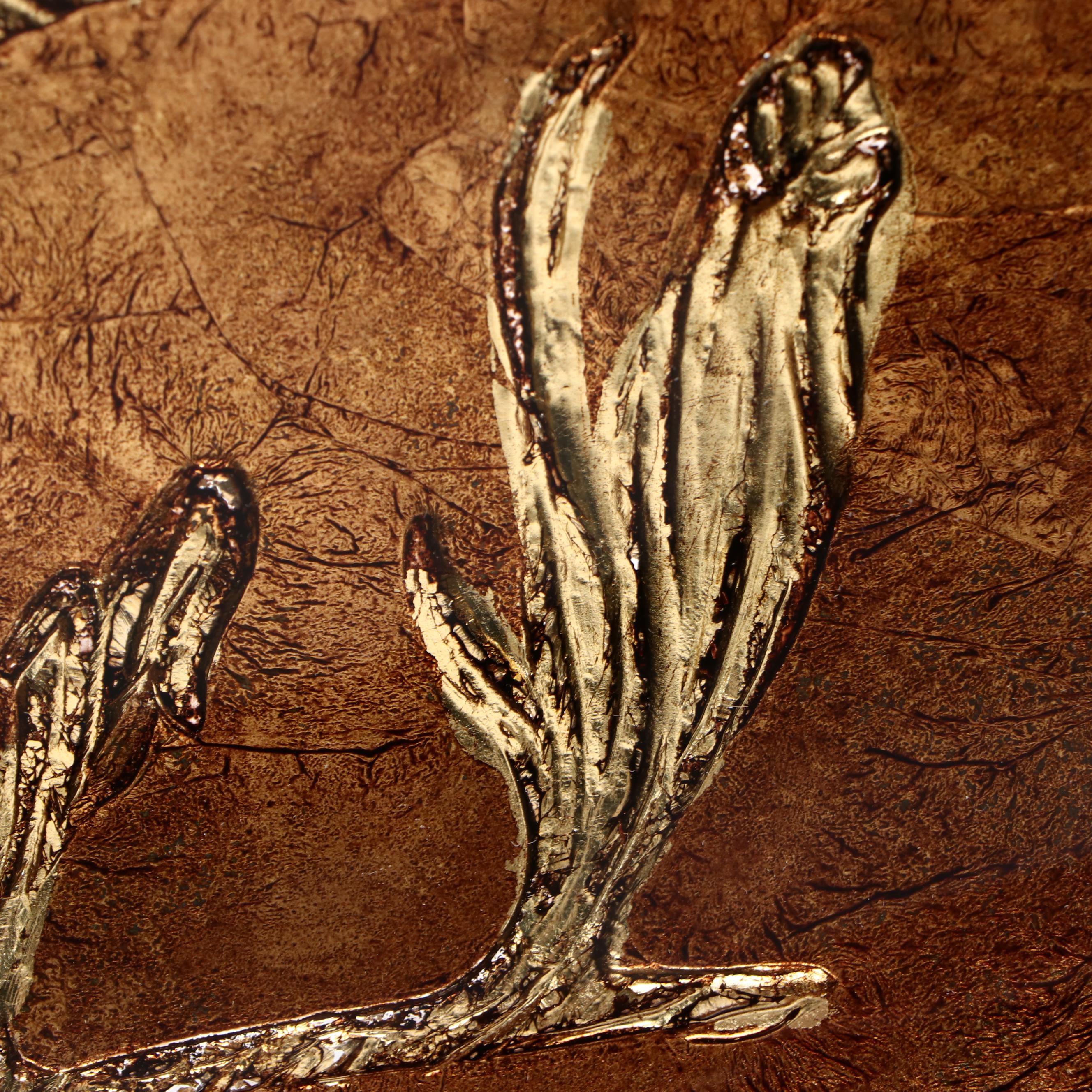 Mid Century Modern Style Bronzed Copper and Glass with Engraved Pheasant Dish