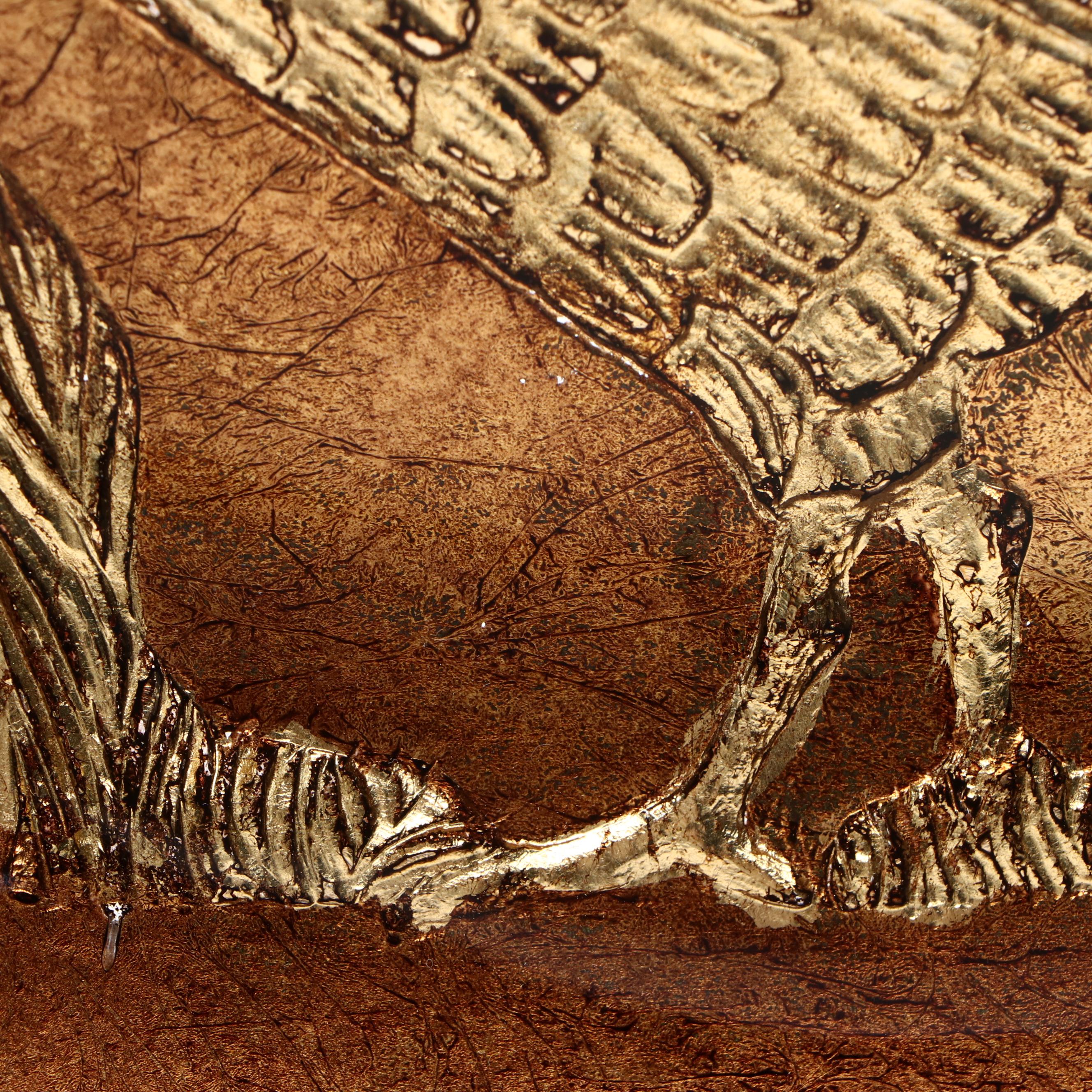 Mid Century Modern Style Bronzed Copper and Glass with Engraved Pheasant Dish