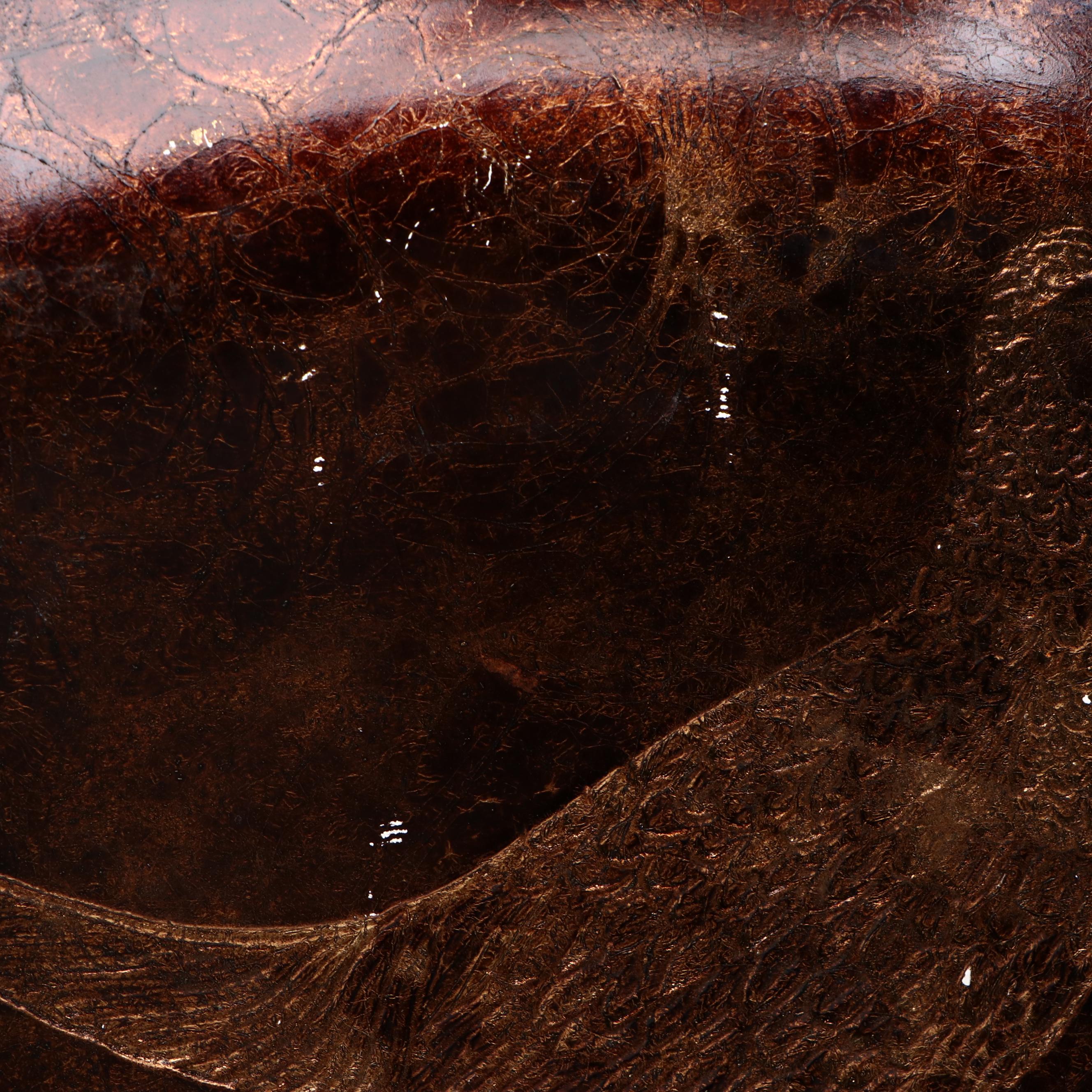 Mid Century Modern Style Bronzed Copper and Glass with Engraved Pheasant Dish