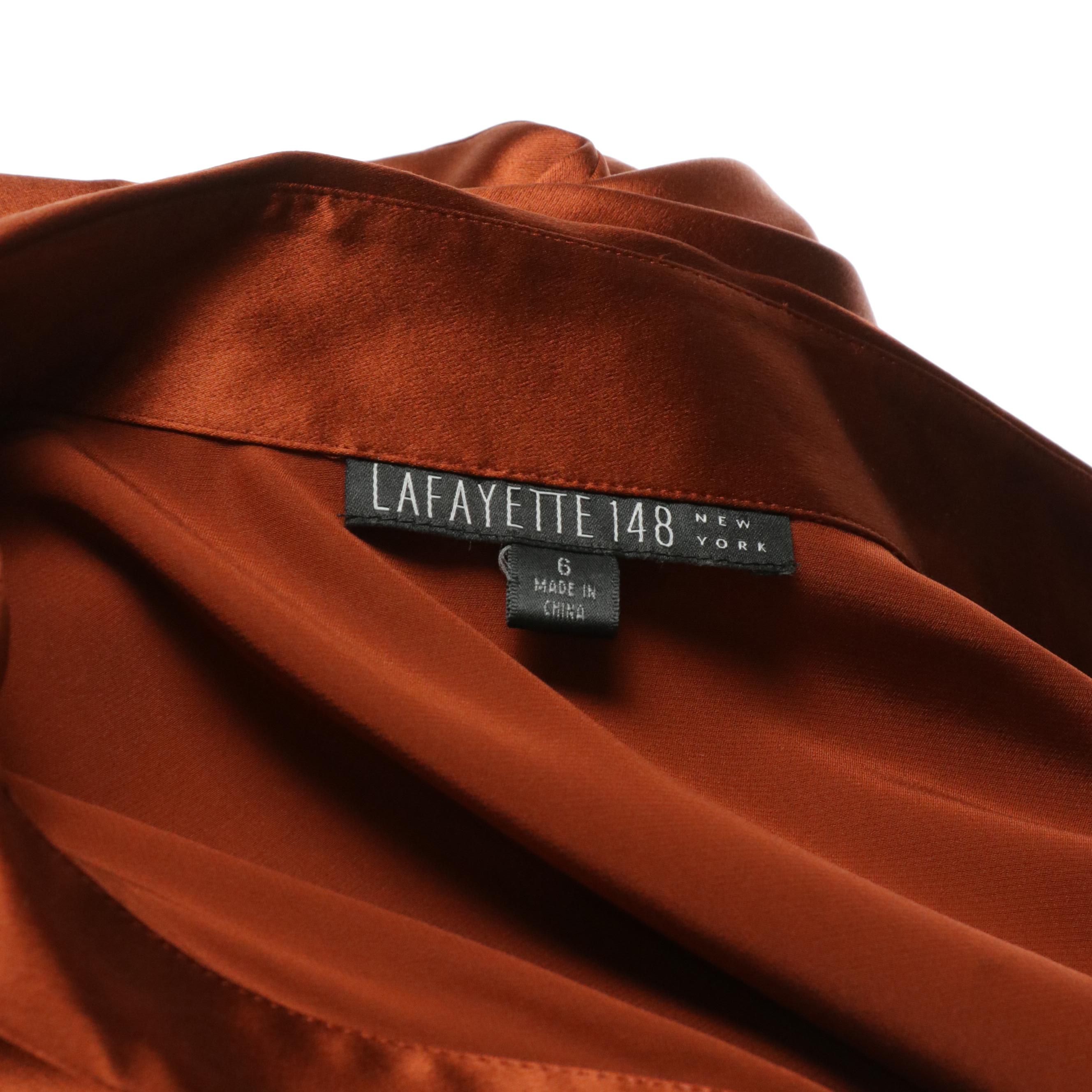 Dana Buchman Orange Silk Two-Piece Skirt Set and Lafayette 148 Silk Blouse