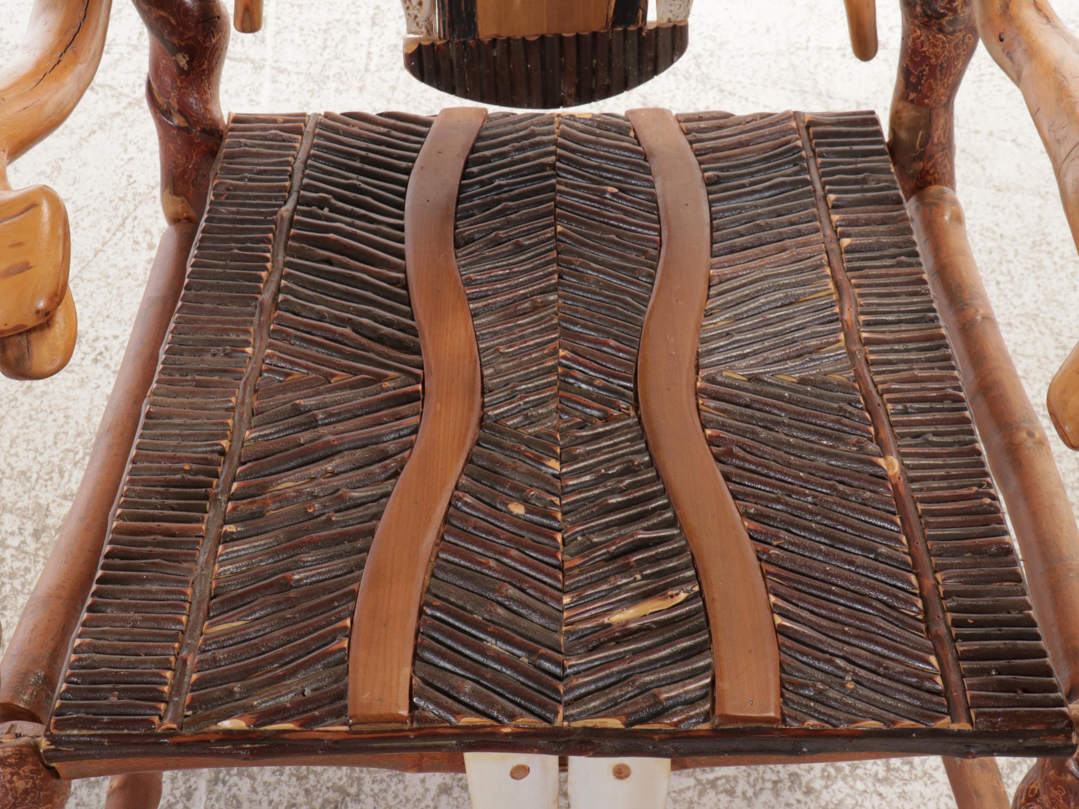 Robert Beaven Adirondack Style Root Wood Armchair with Jaw Bone Accents