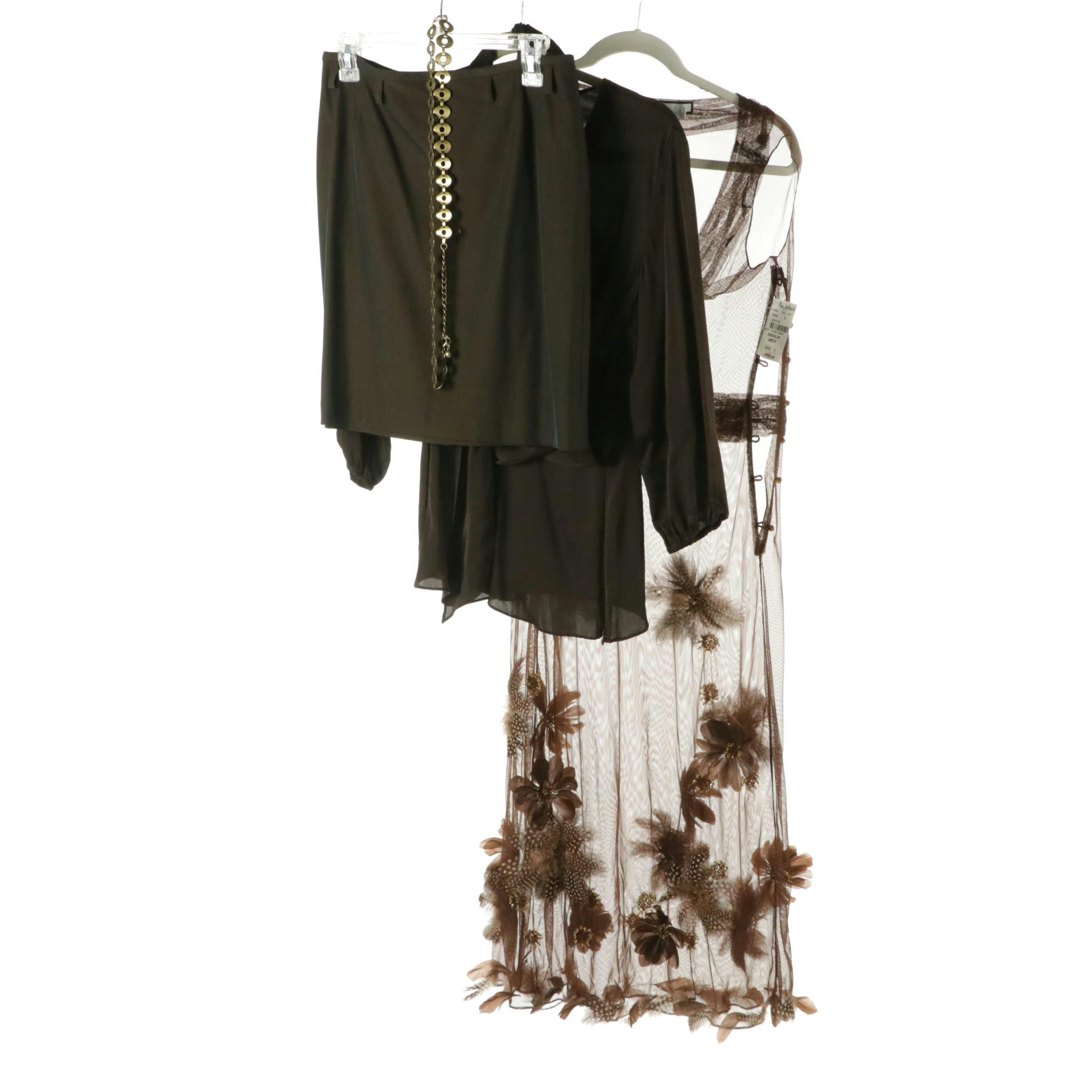 Lela Rose Feathered Sleeveless Dress, Ann Taylor Blouse & Garfield Marks Skirt