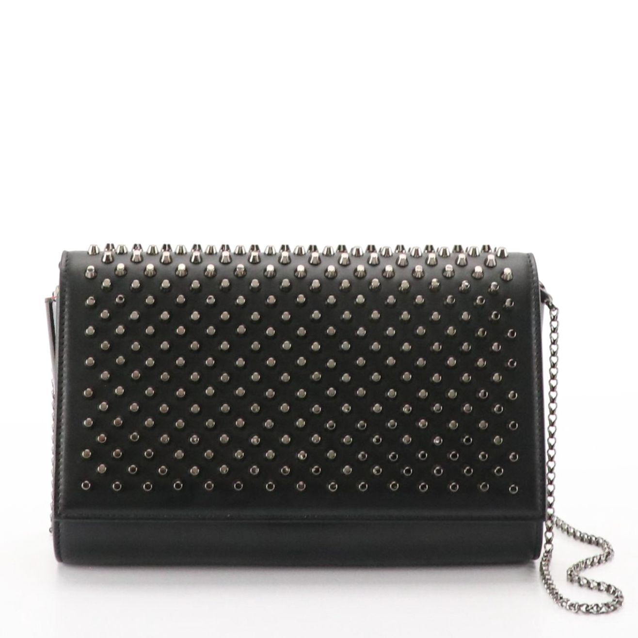 Christian Louboutin Paloma Spiked Crossbody Clutch in Black Calfskin Leather,