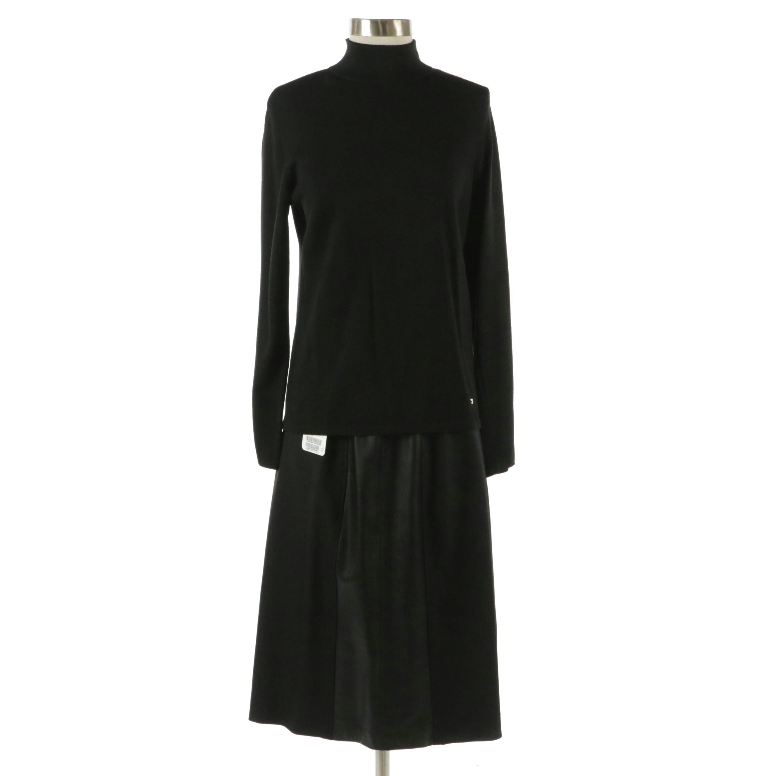 Escada Wool Blend Turtleneck with Wool Blend and Faux Leather Skirt with Tags