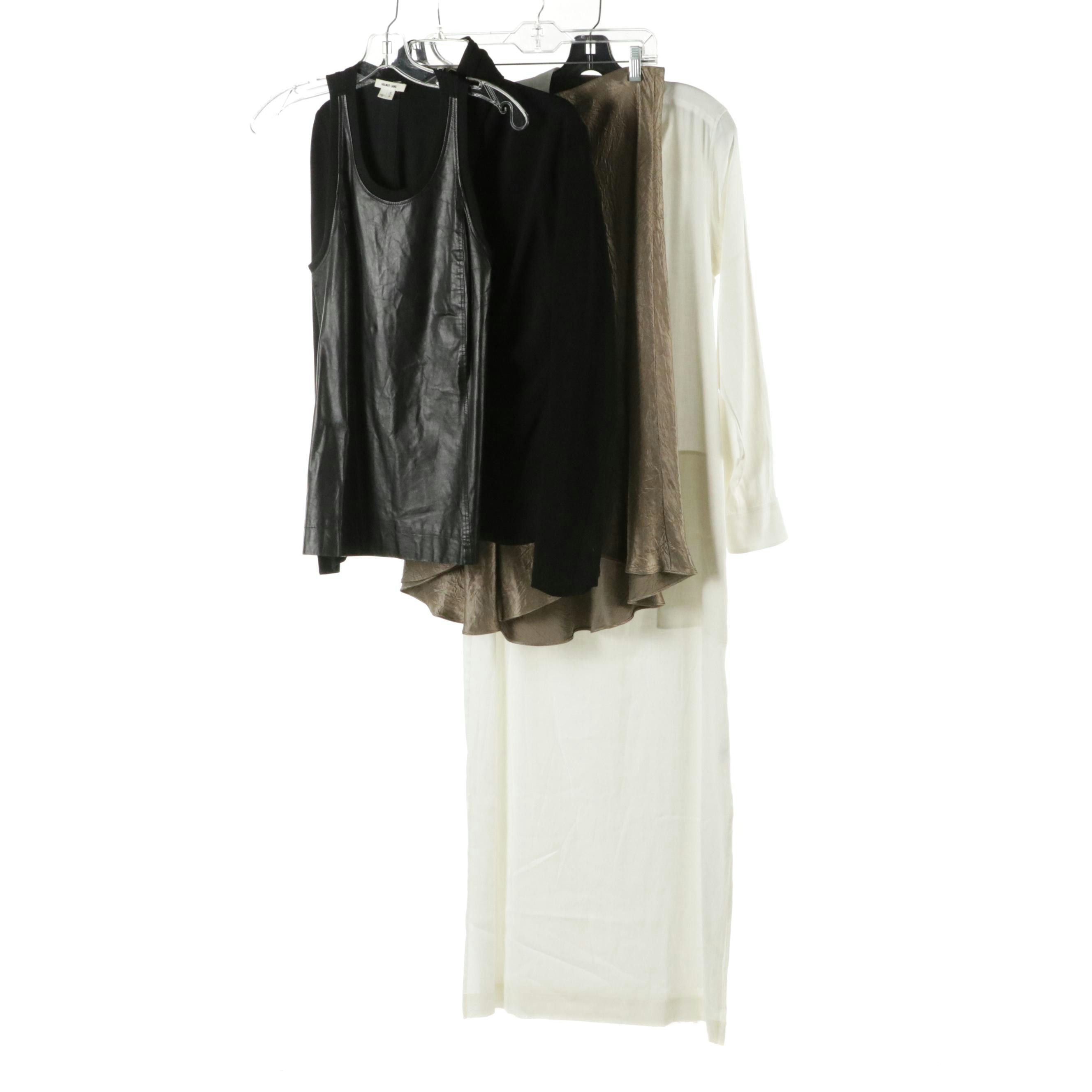 Vince White Linen Maxi Shirt Dress & Midi Skirt, Helmut Lang Leather & Other Top