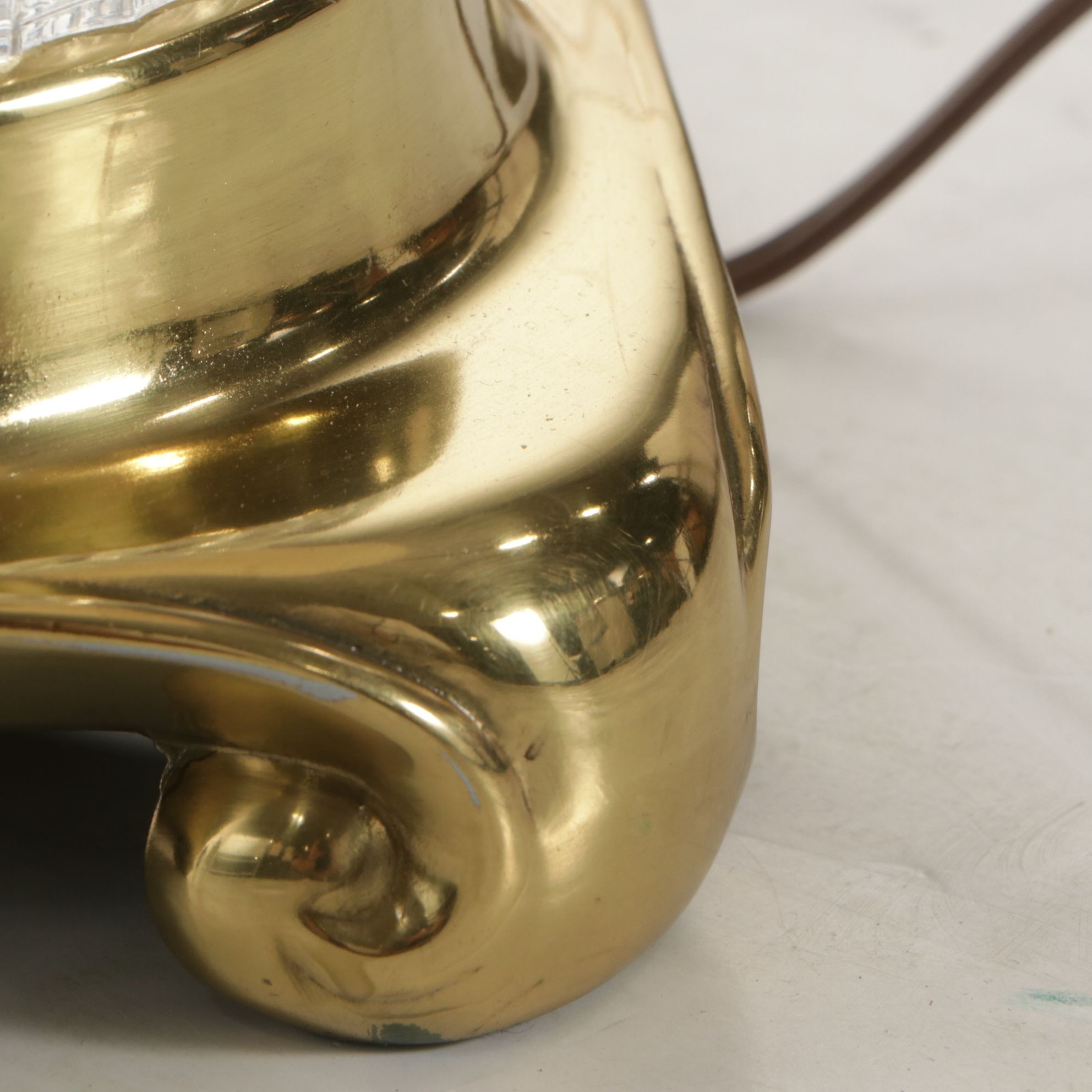 Hobstar and Strawberry Cut Glass and Brass Table Lamp, Late 20th Century