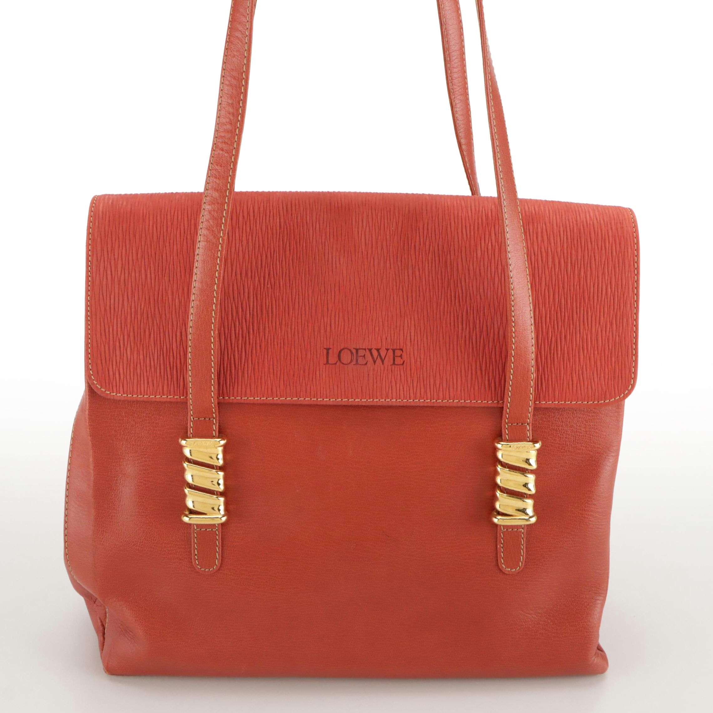 Loewe Velazquez Shoulder Bag Orange Textured Suede and Leather