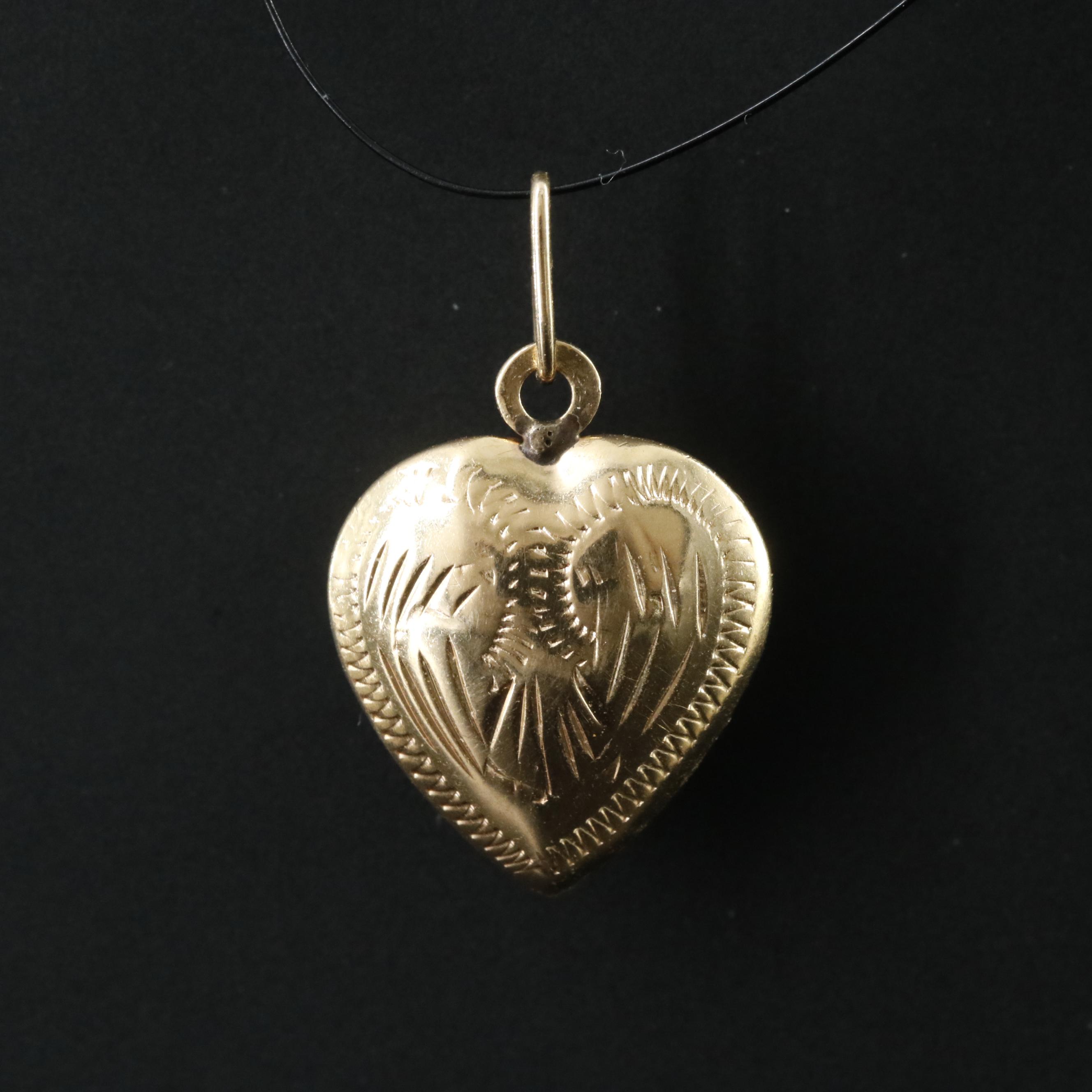 14K Puff Heart Charm Pendant