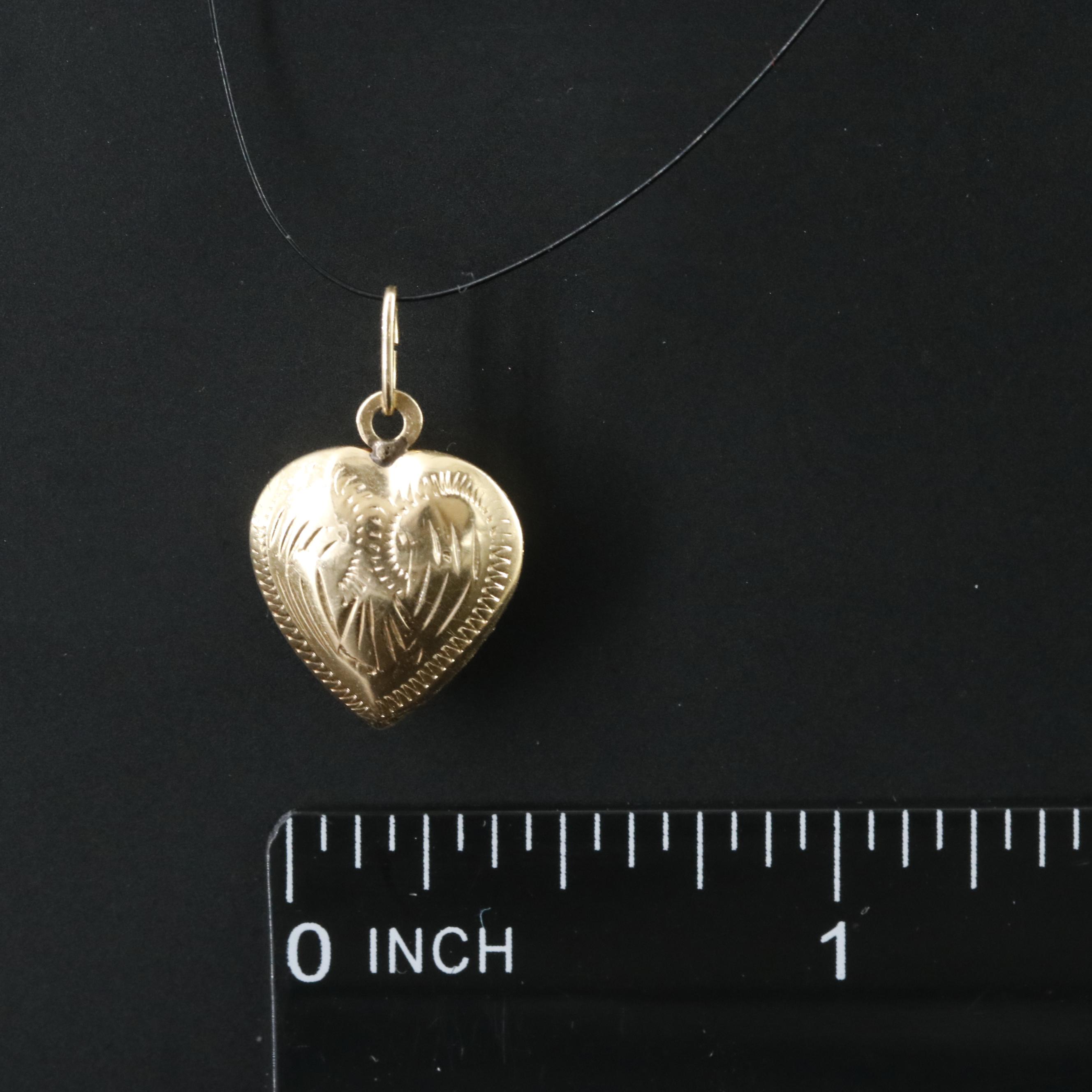 14K Puff Heart Charm Pendant