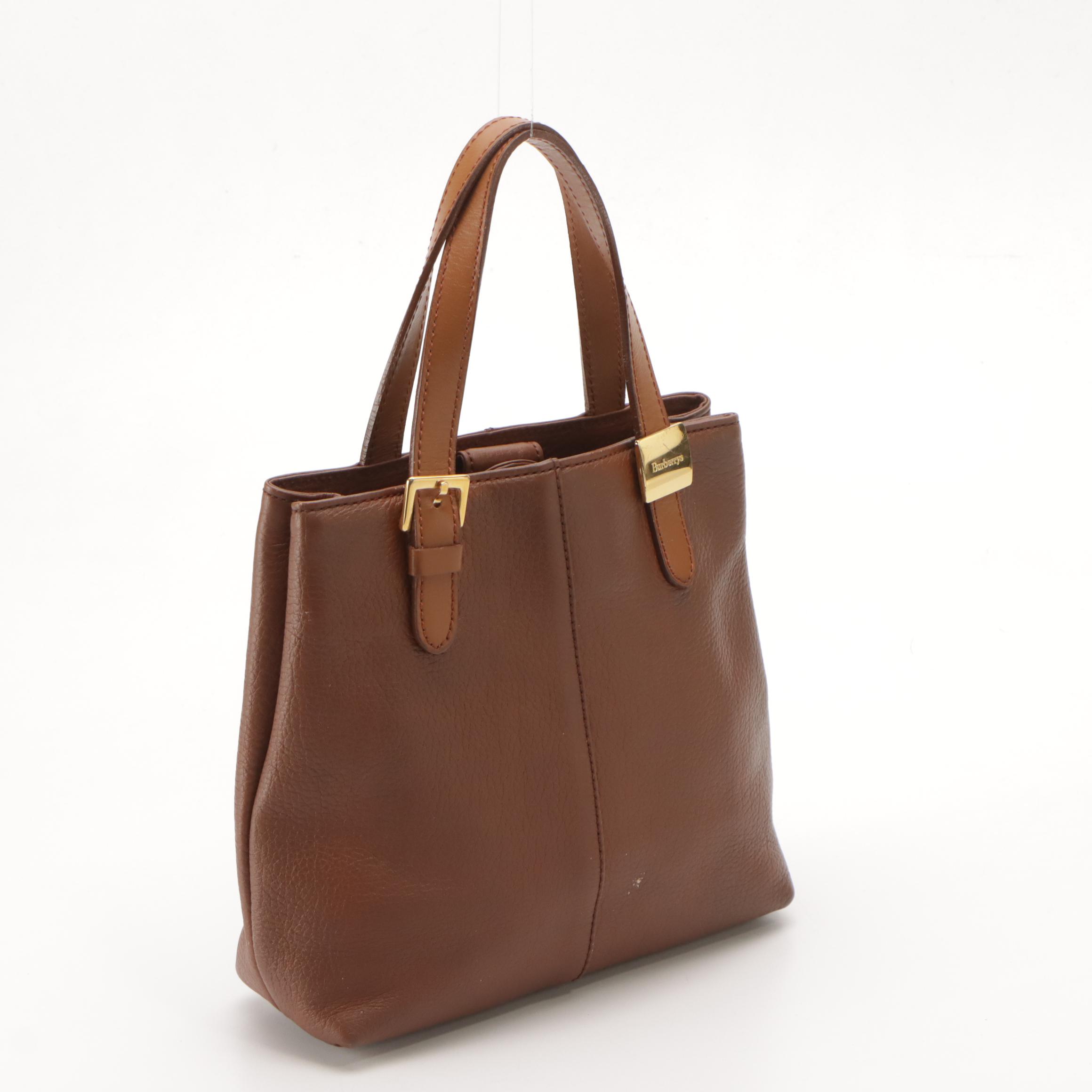 Burberrys Brown Grained Leather Small Tote