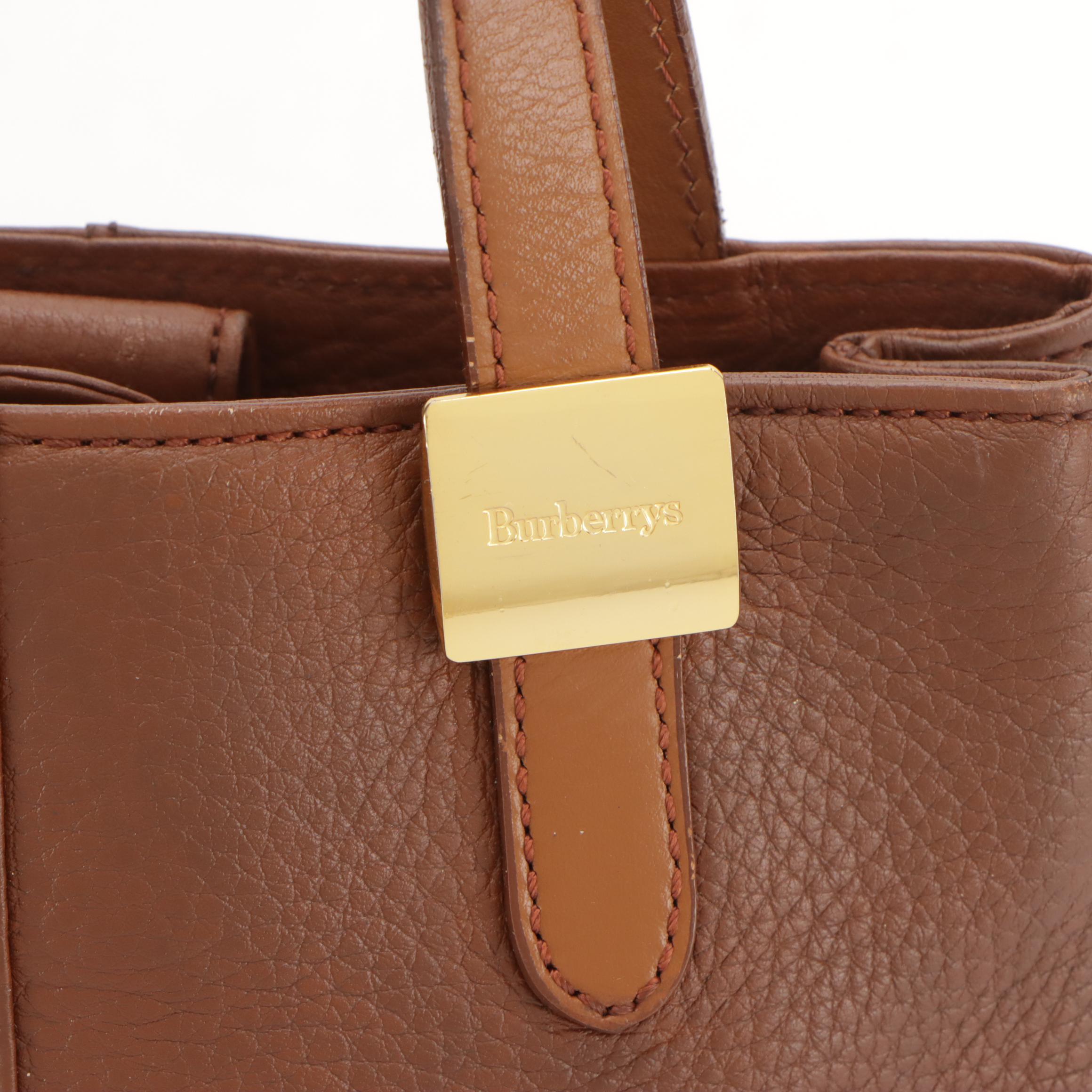 Burberrys Brown Grained Leather Small Tote