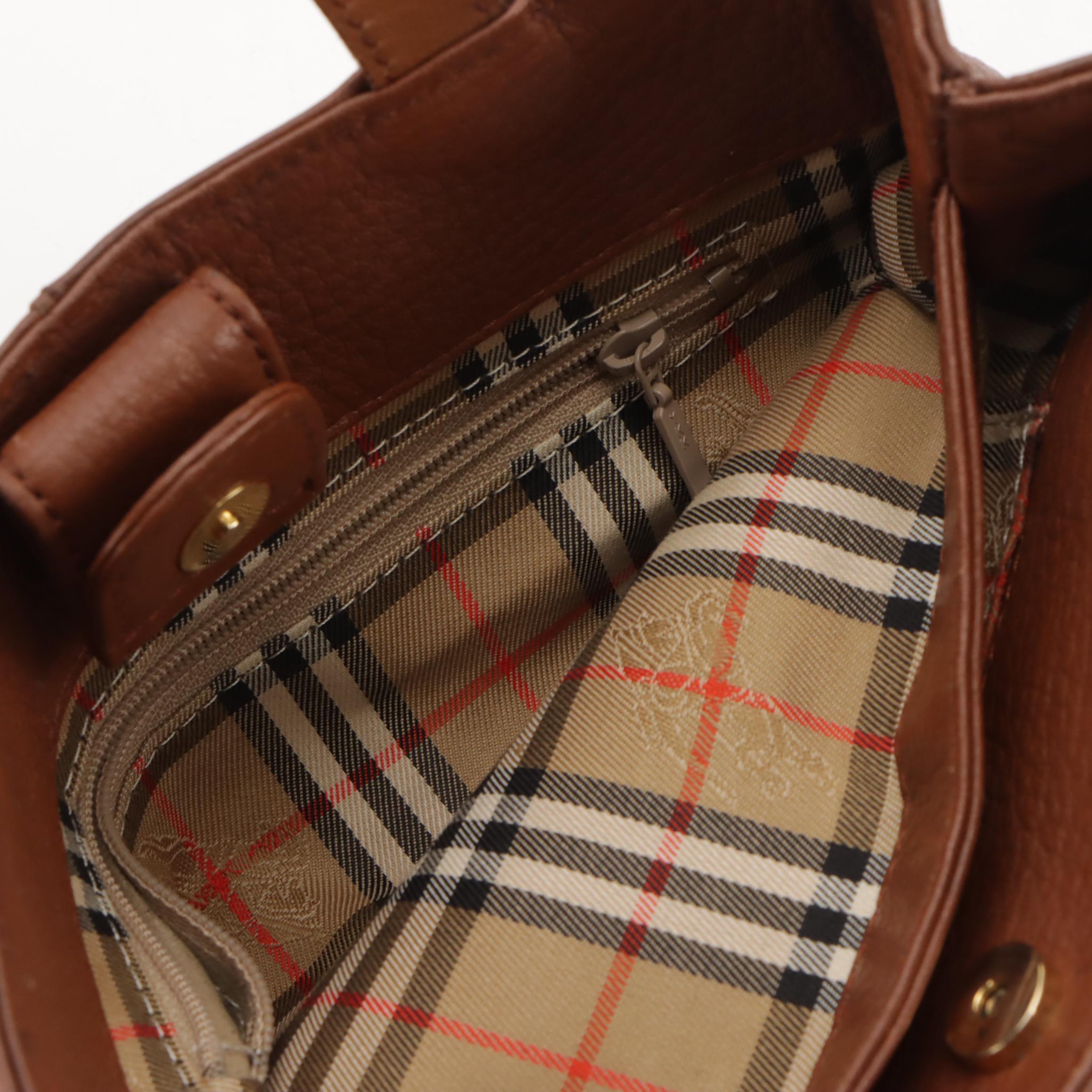 Burberrys Brown Grained Leather Small Tote