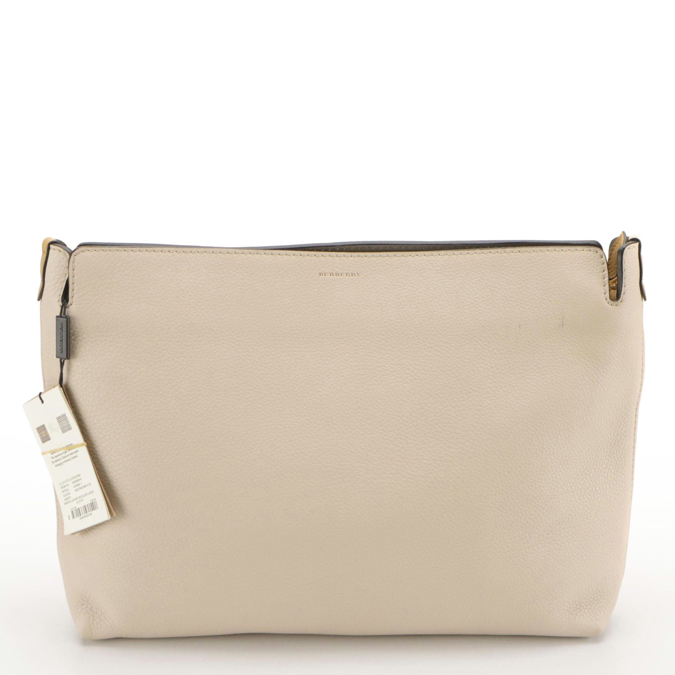 Burberry Large Clutch in Limestone/Cornflower Yellow Calfskin Leather, With Tags