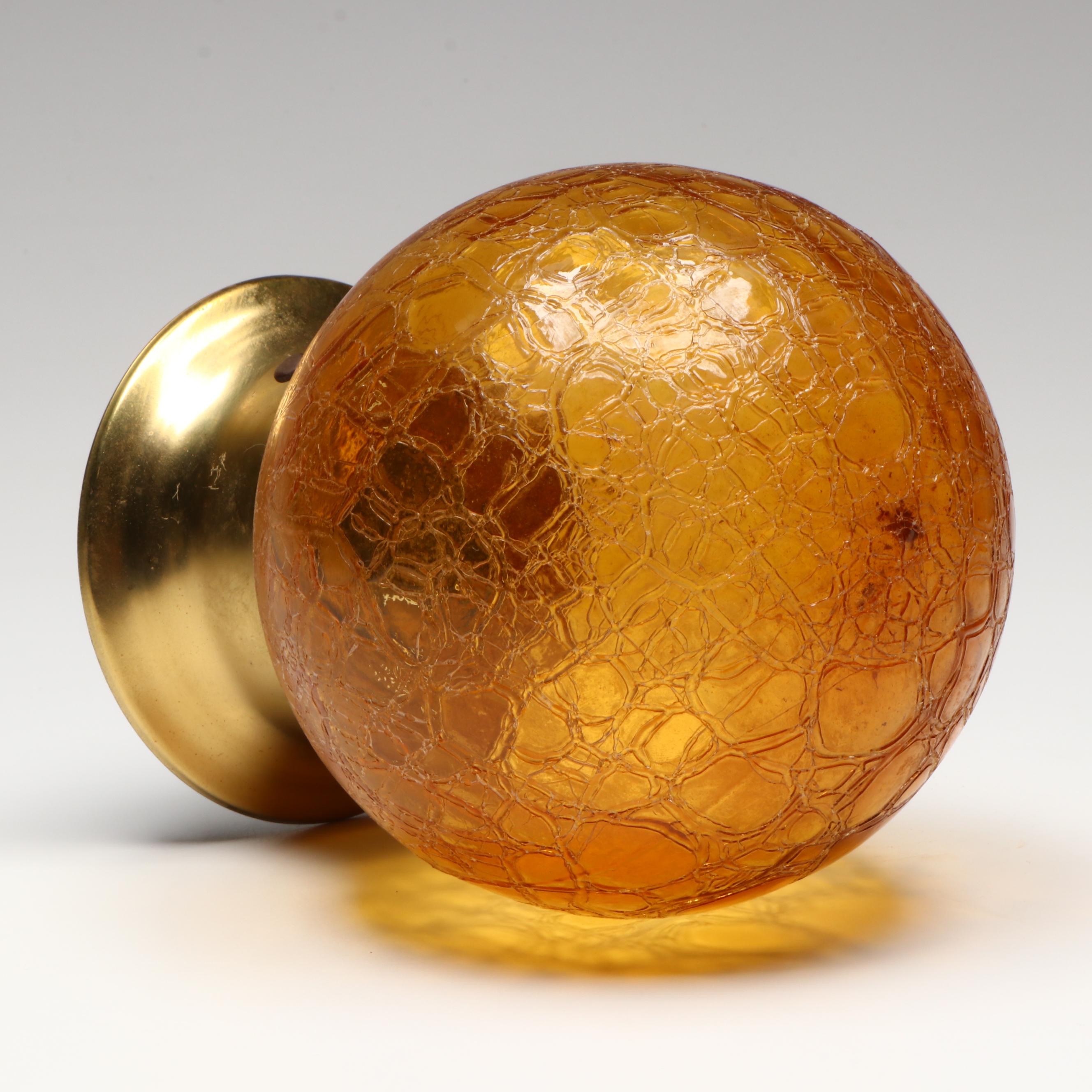 Mid Century Modern Crackle Amber Glass Ceiling Light Fixture