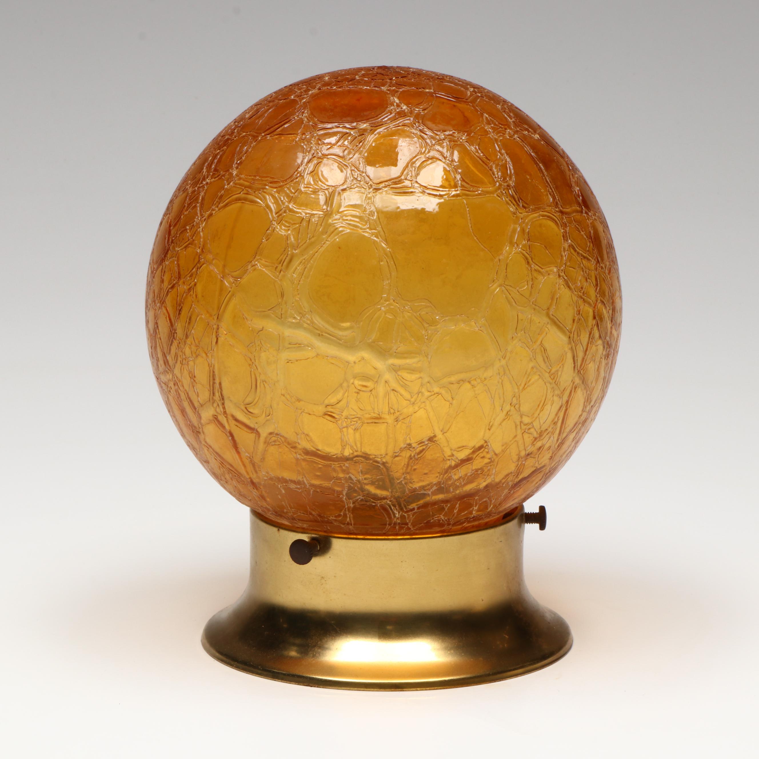 Mid Century Modern Crackle Amber Glass Ceiling Light Fixture