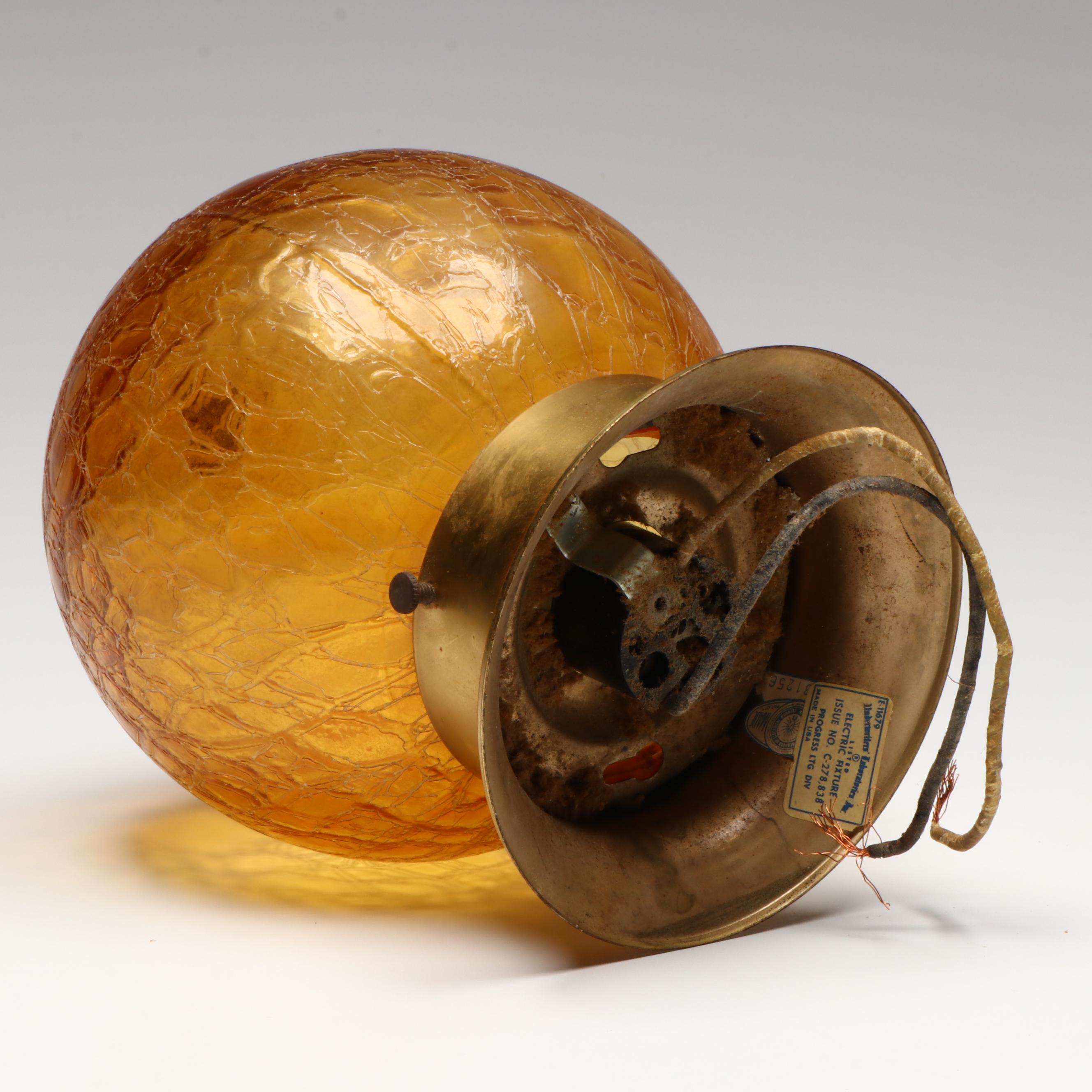 Mid Century Modern Crackle Amber Glass Ceiling Light Fixture