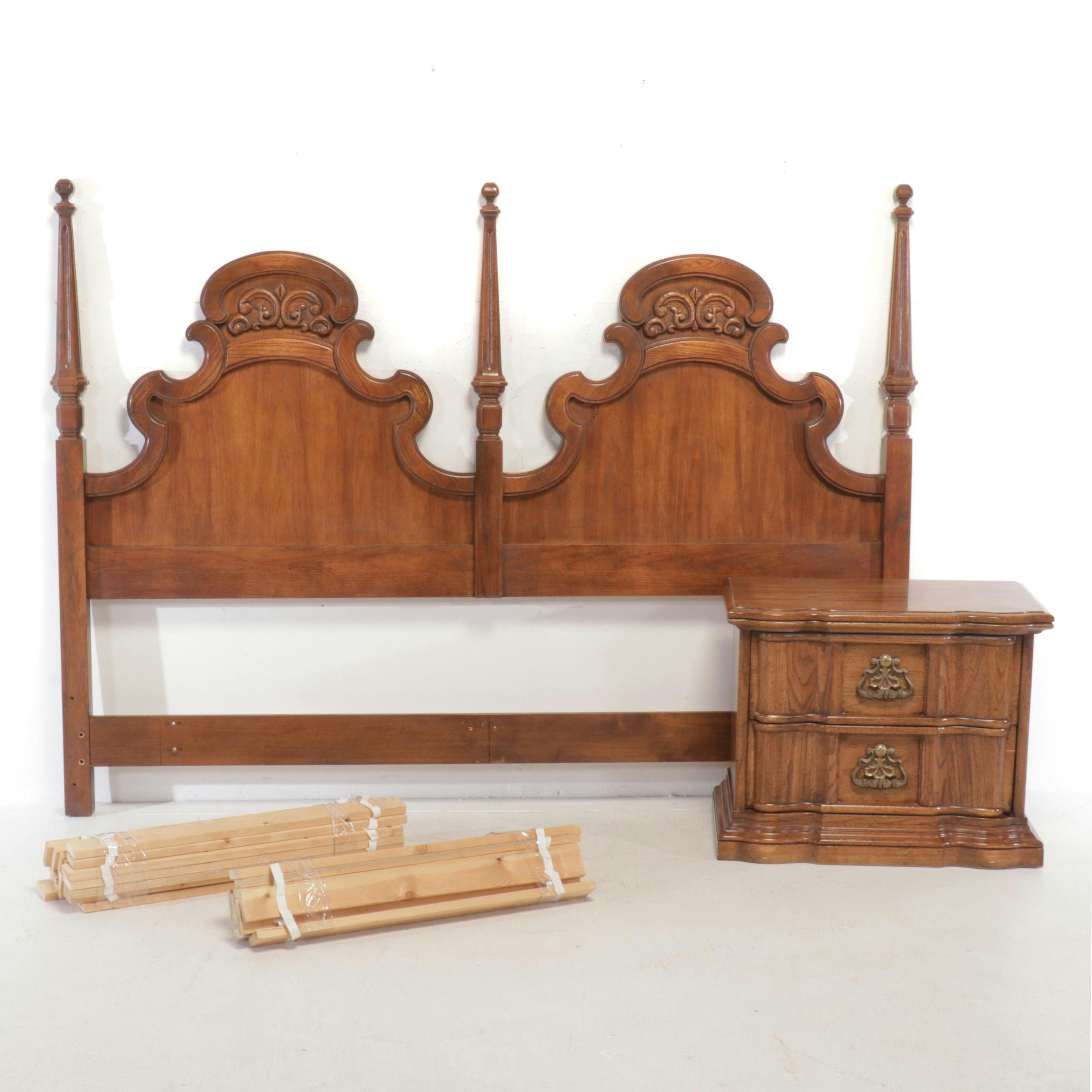 Spanish Baroque Style Headboard and Nightstand, Mid to Late 20th Century