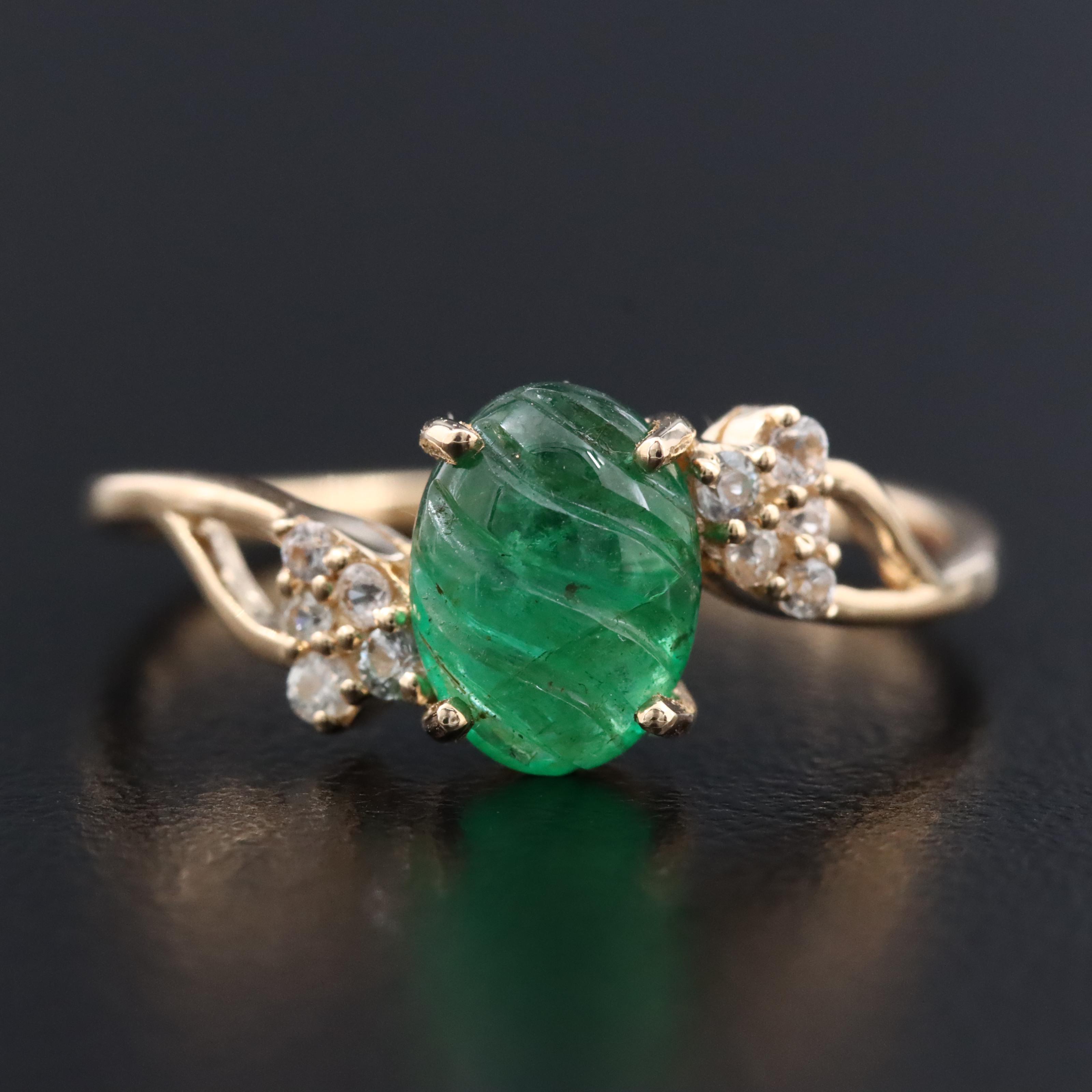 14K 1.20 CT Emerald and White Sapphire Ring