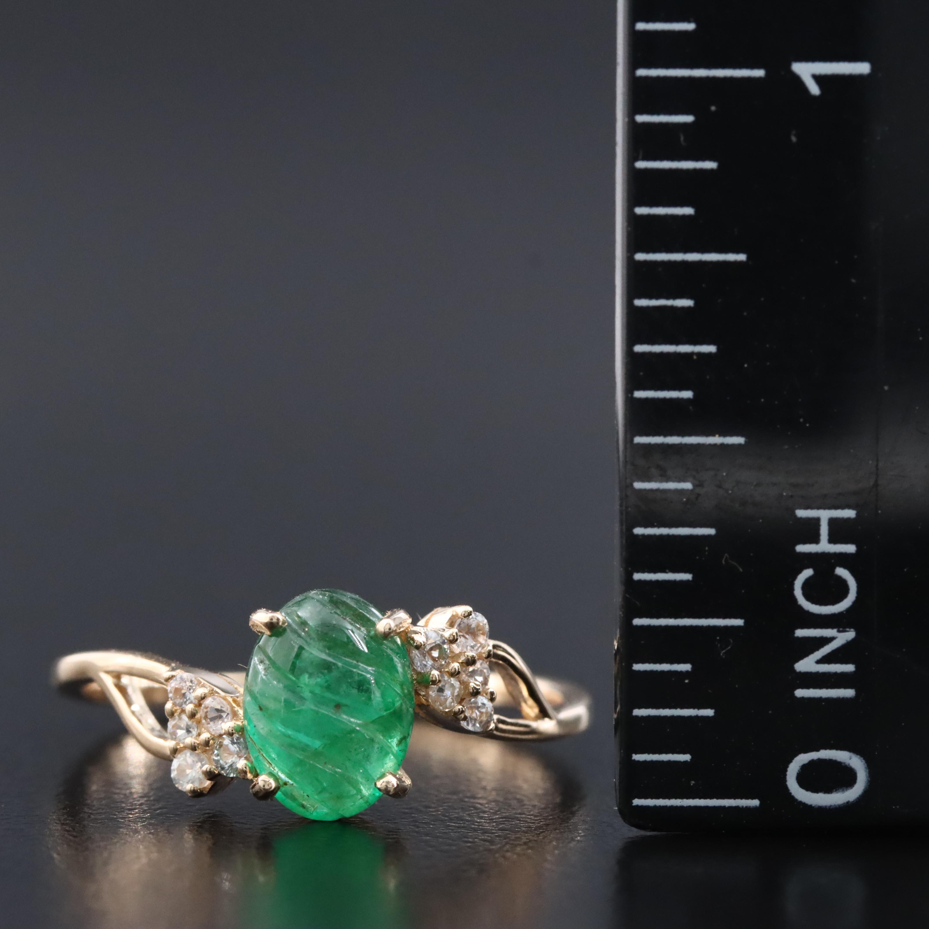 14K 1.20 CT Emerald and White Sapphire Ring
