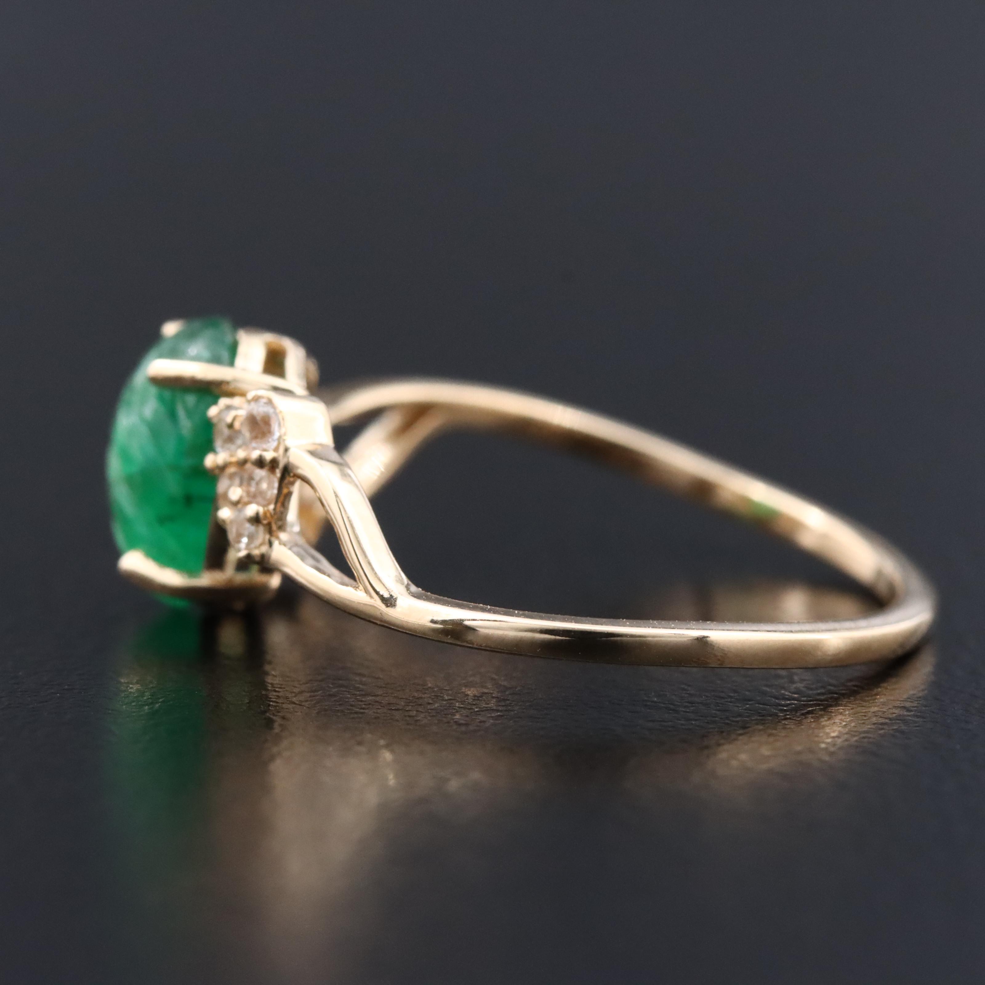 14K 1.20 CT Emerald and White Sapphire Ring