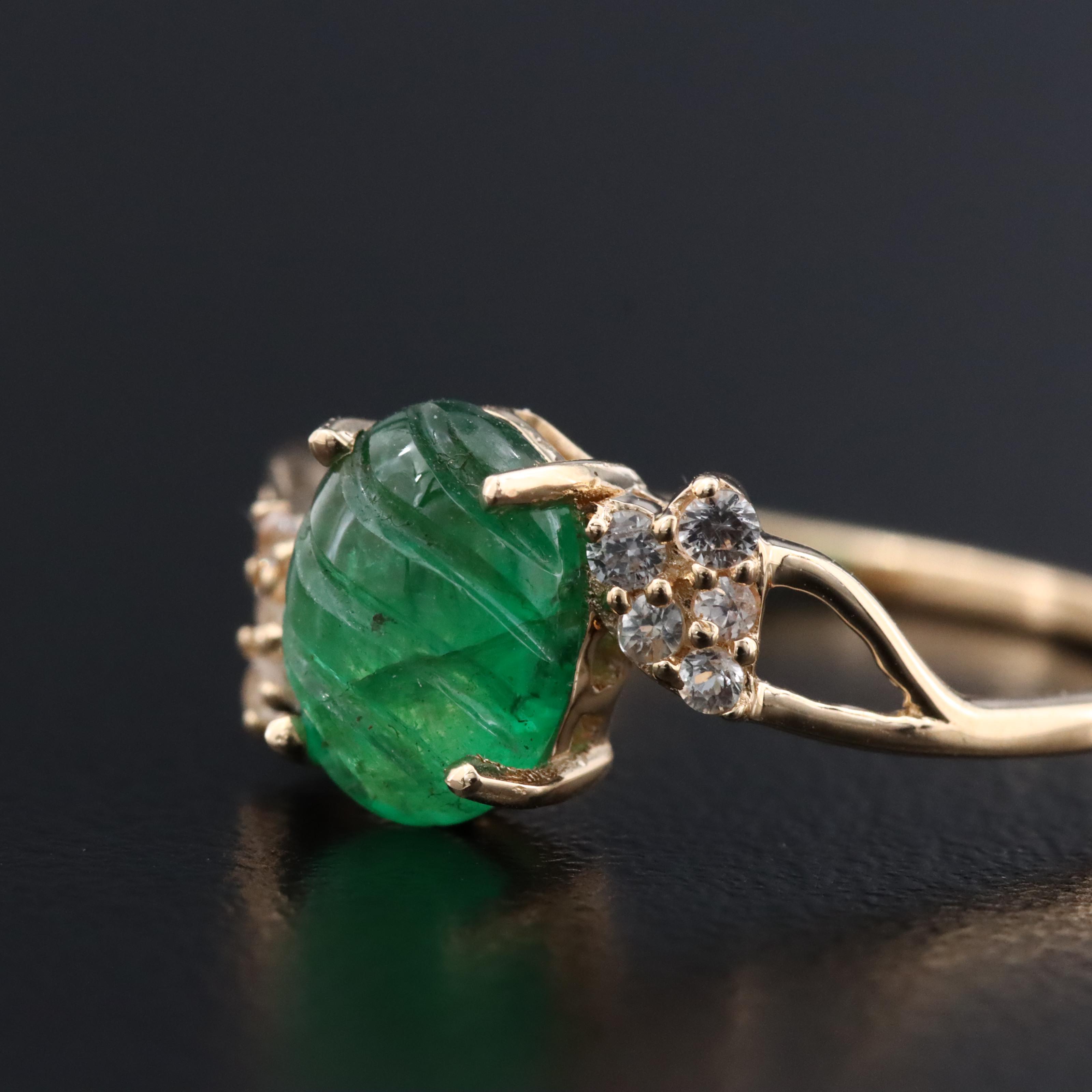 14K 1.20 CT Emerald and White Sapphire Ring