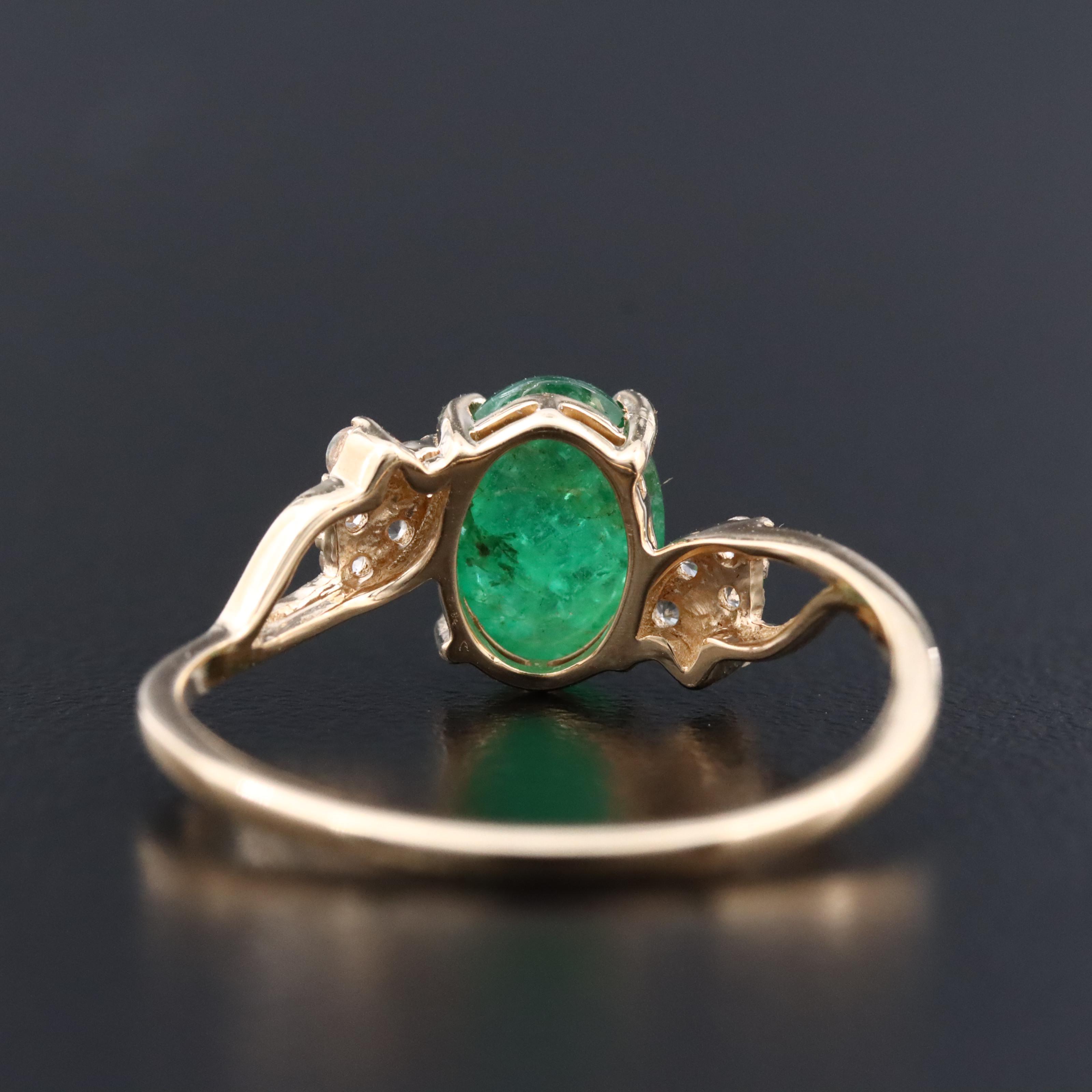 14K 1.20 CT Emerald and White Sapphire Ring