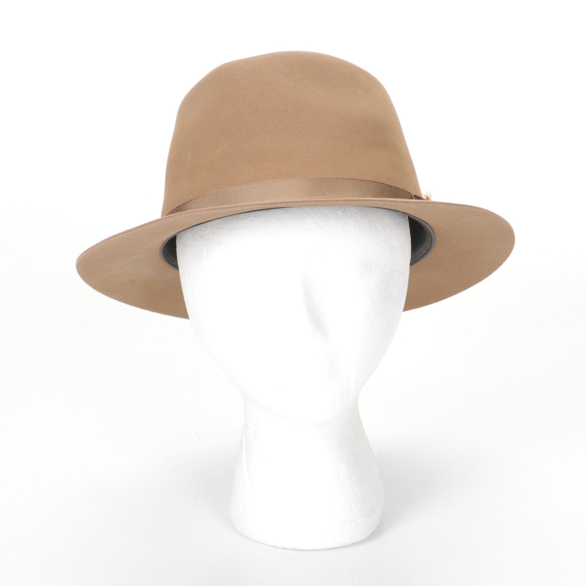 Dobbs Fifth Avenue Fur Felt Fedora Hat with Feather, Mid-20th C.