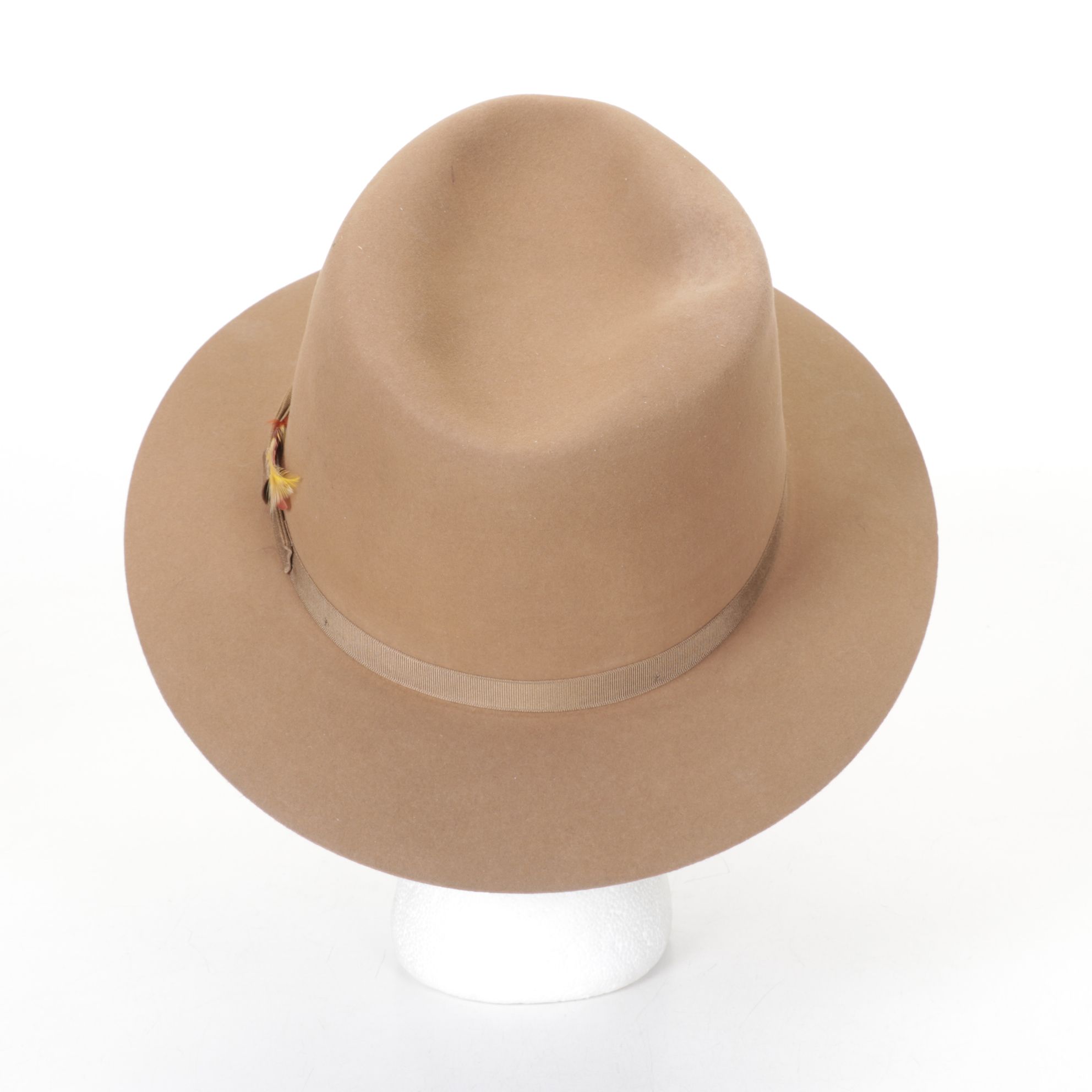 Dobbs Fifth Avenue Fur Felt Fedora Hat with Feather, Mid-20th C.