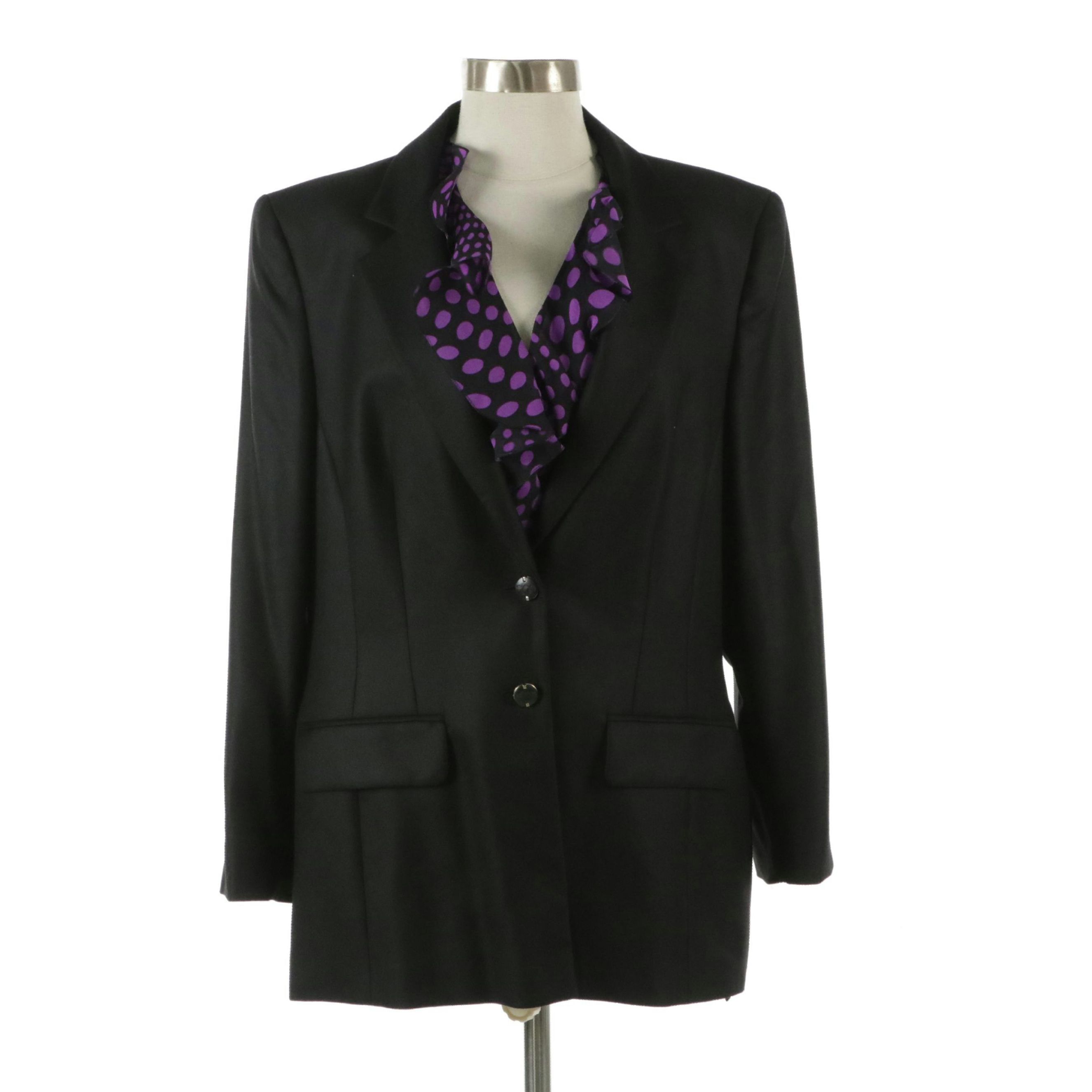 Escada Ruffled Silk Blouse with Tags and Mongolian Cashmere Two-Button Jacket